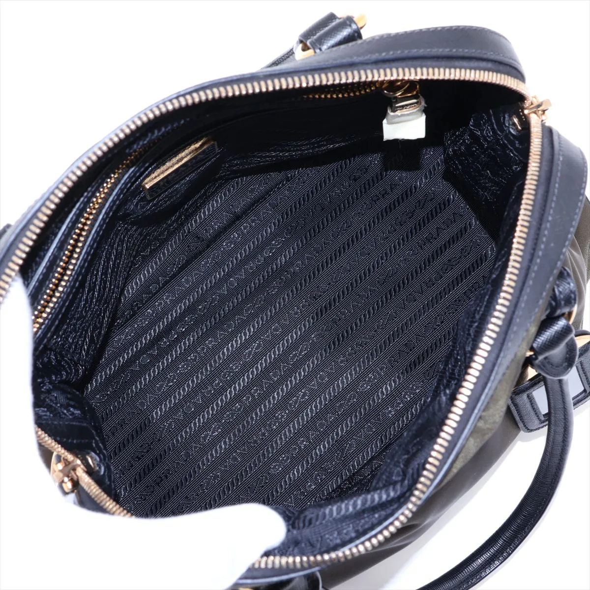 Tessuto 1BB013 Nylon x Leather 2-Way Handbag Khaki x Black — view 8