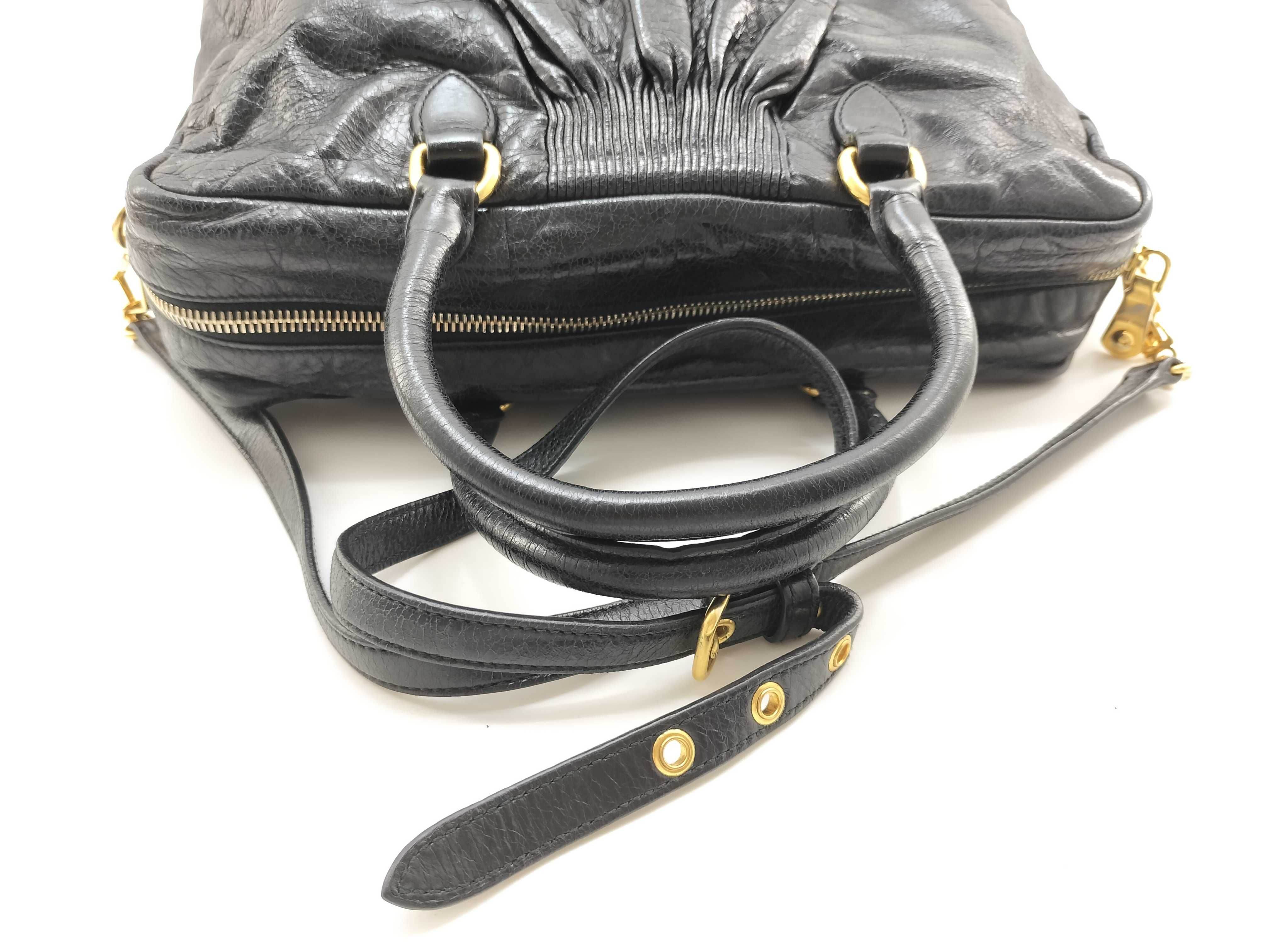 2-way Matelassé Black Shoulder Bag/Handbag — view 11