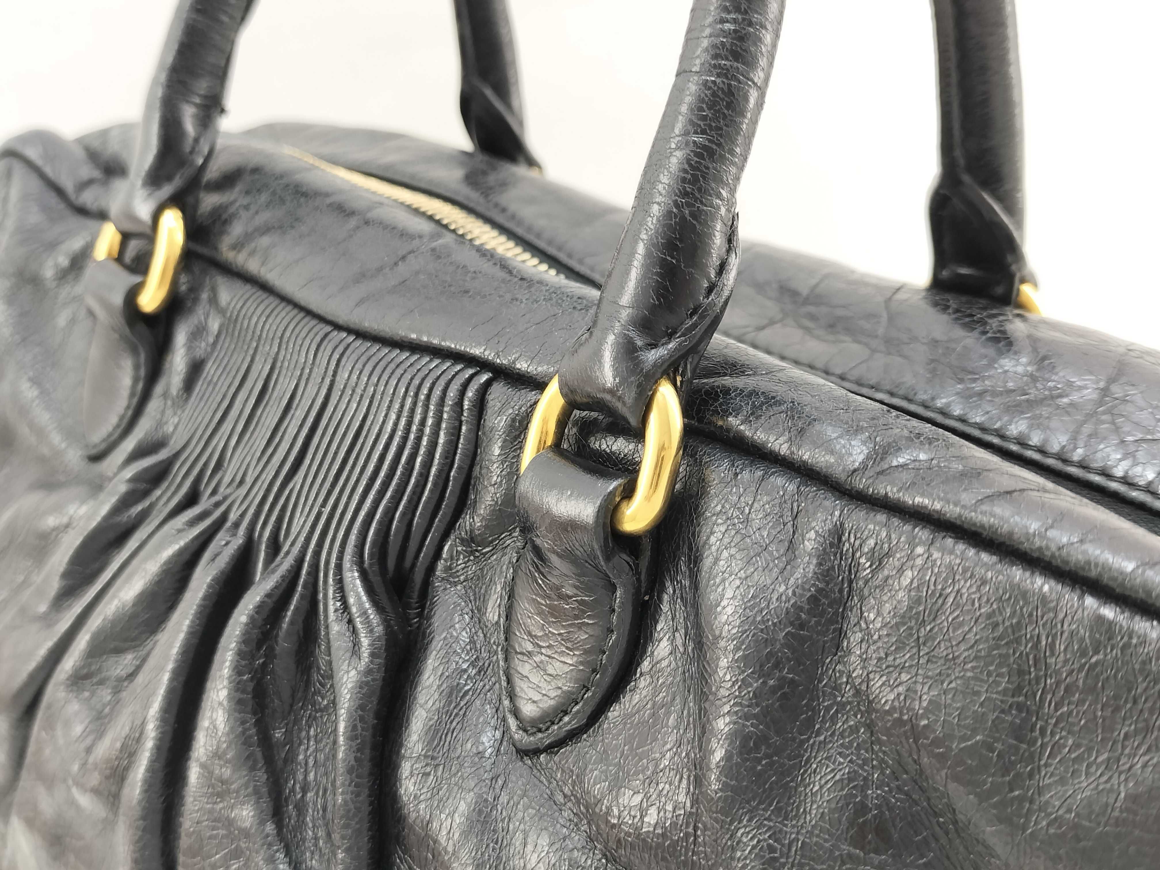 2-way Matelassé Black Shoulder Bag/Handbag — view 3