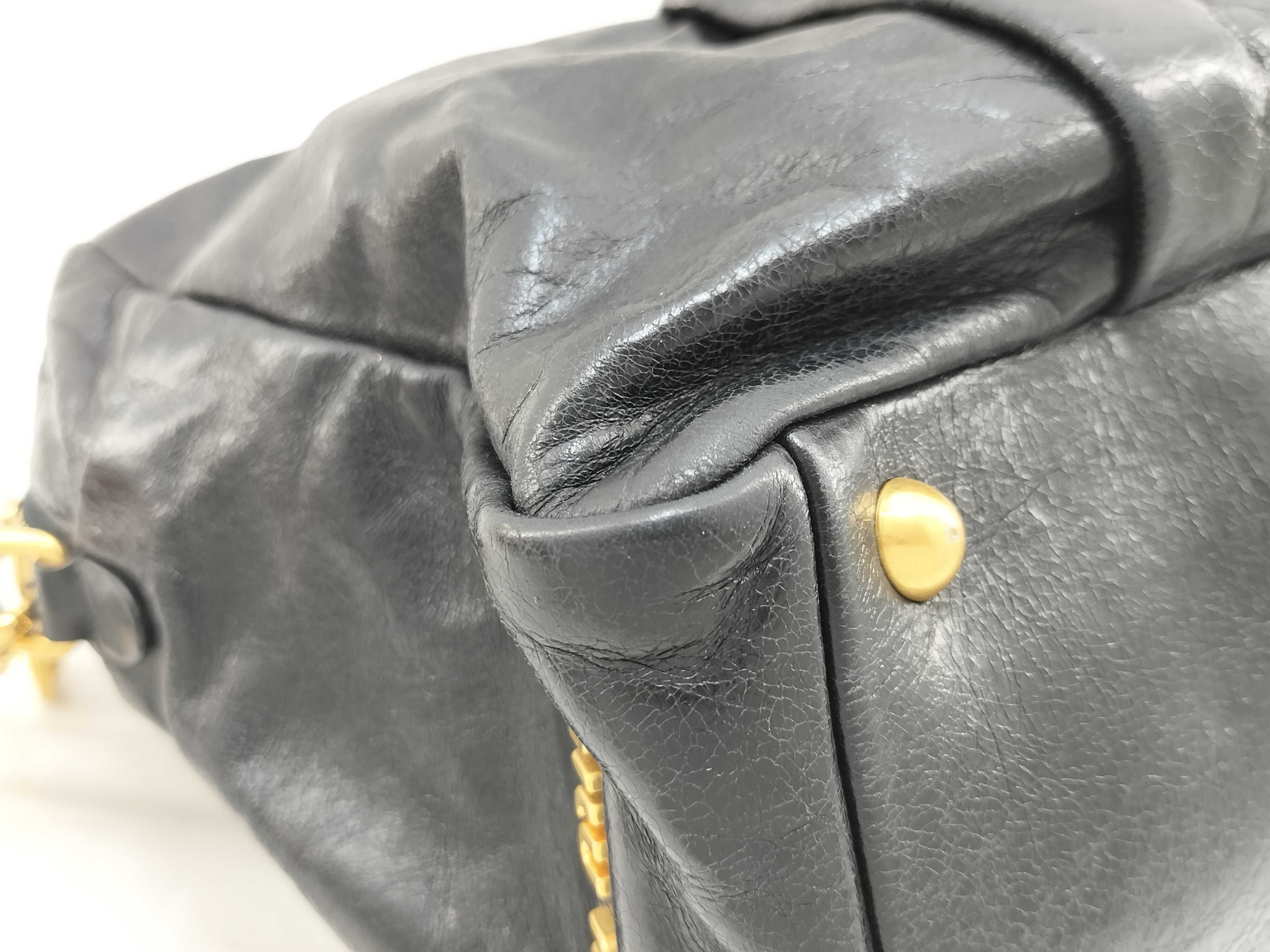 2-way Matelassé Black Shoulder Bag/Handbag — view 9