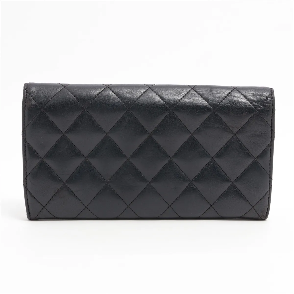 Matelasse Lambskin Long Wallet Black Silver Hardware — view 2