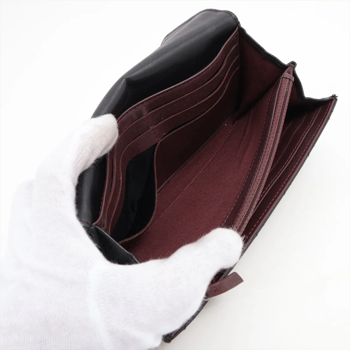 Matelasse Lambskin Long Wallet Black Silver Hardware — view 5