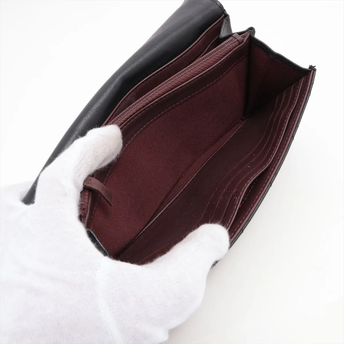 Matelasse Lambskin Long Wallet Black Silver Hardware — view 6