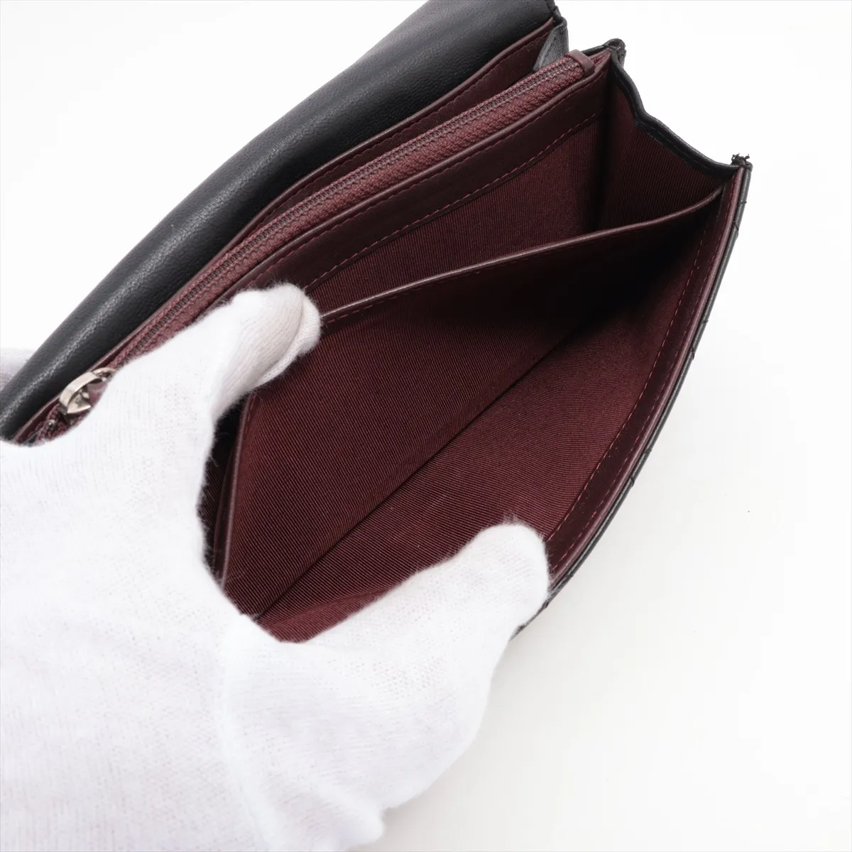 Matelasse Lambskin Long Wallet Black Silver Hardware — view 7