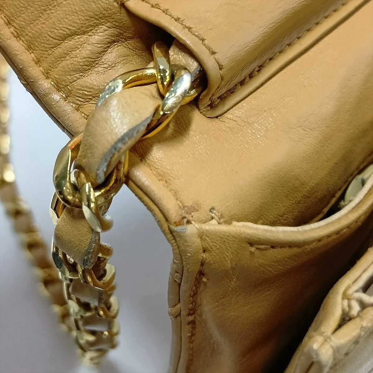 Bicolore Lambskin Chain Shoulder Bag, Beige with Gold Hardware, 0641521 (Serial Number 0) — view 12