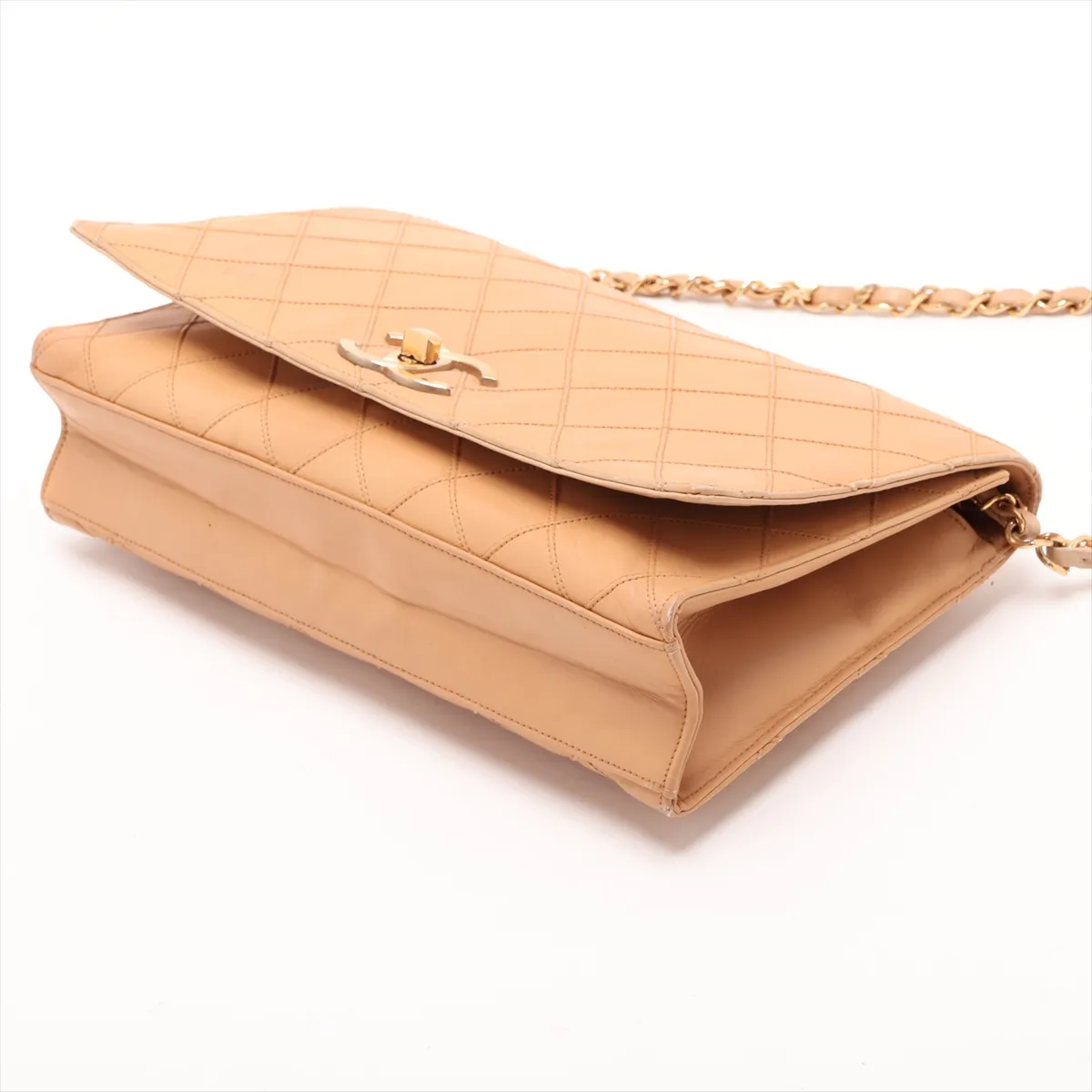 Bicolore Lambskin Chain Shoulder Bag, Beige with Gold Hardware, 0641521 (Serial Number 0) — view 3