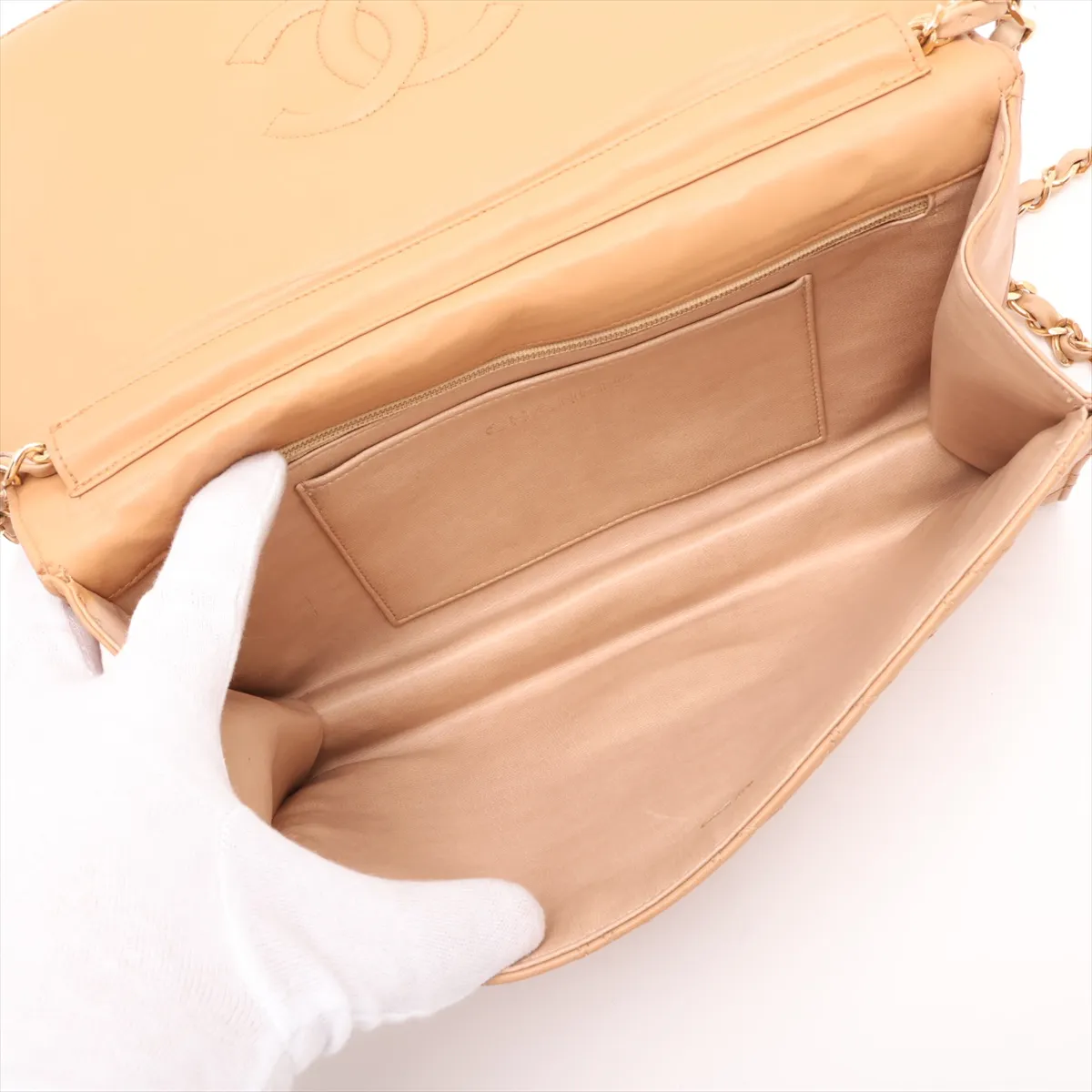 Bicolore Lambskin Chain Shoulder Bag, Beige with Gold Hardware, 0641521 (Serial Number 0) — view 6