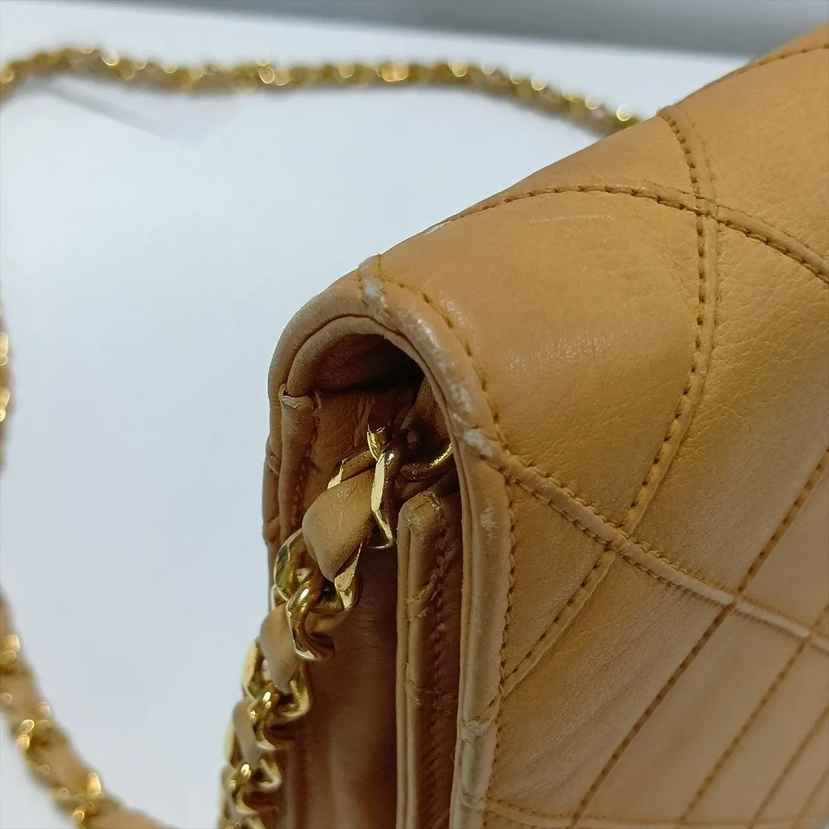 Bicolore Lambskin Chain Shoulder Bag, Beige with Gold Hardware, 0641521 (Serial Number 0) — view 10