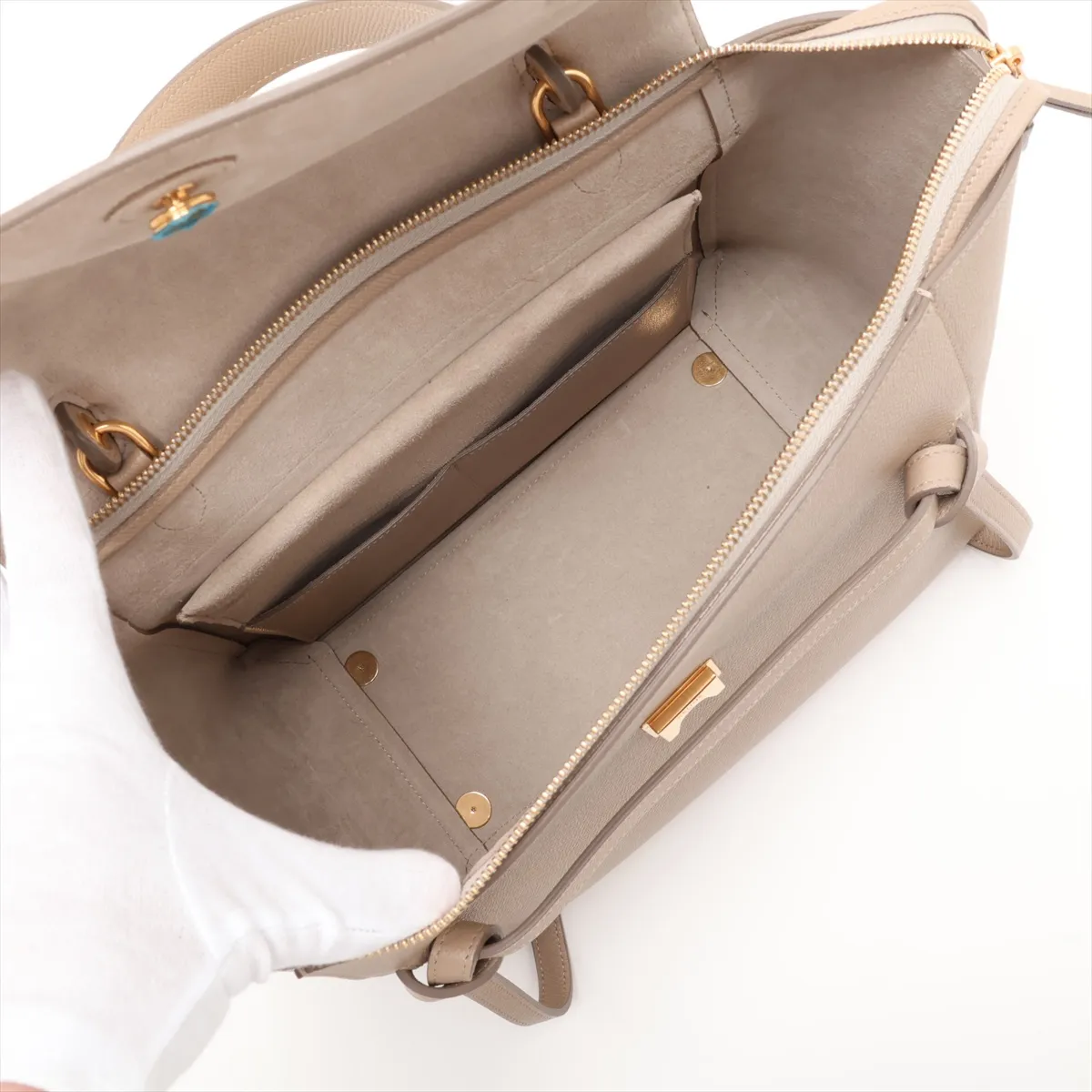 Belt Bag Mini Leather 2-Way Handbag Beige — view 8