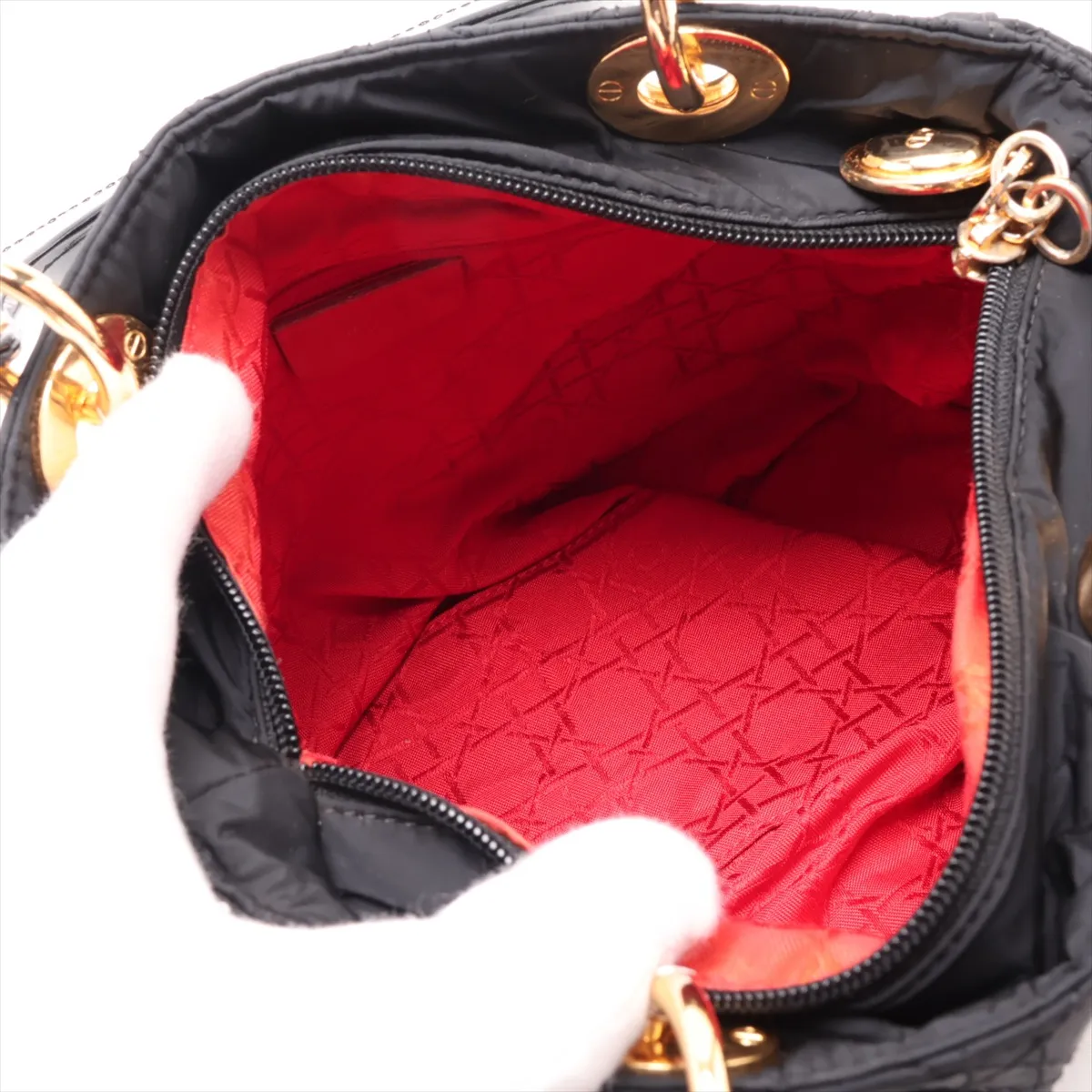 Cannage Lady Dior Nylon x Leather 2-Way Handbag, Black — view 8