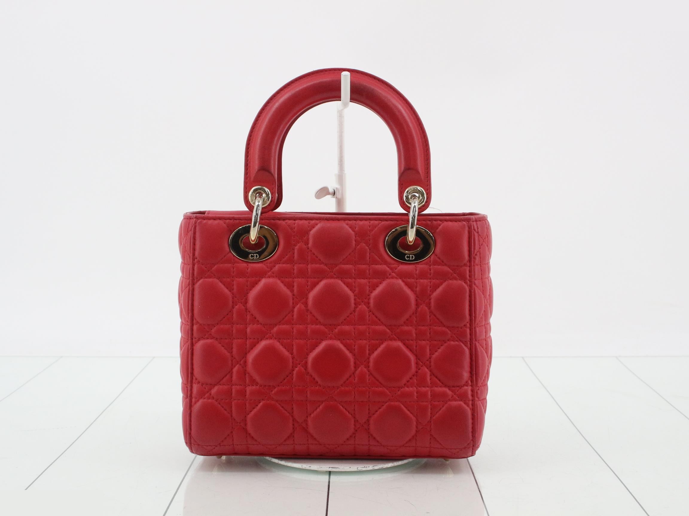 Lady Dior Cannage Lambskin 2-Way Handbag, Red — view 2