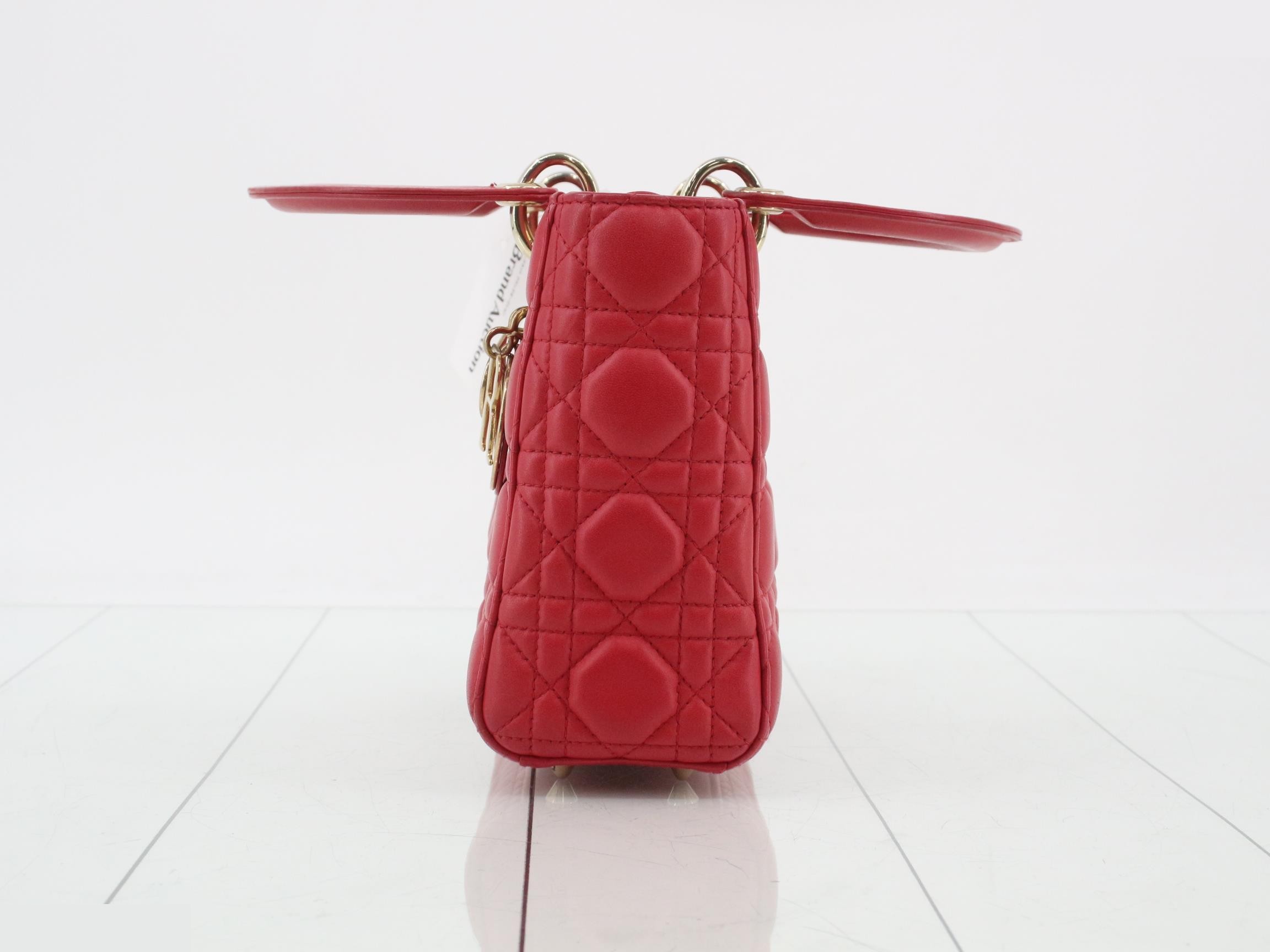 Lady Dior Cannage Lambskin 2-Way Handbag, Red — view 3