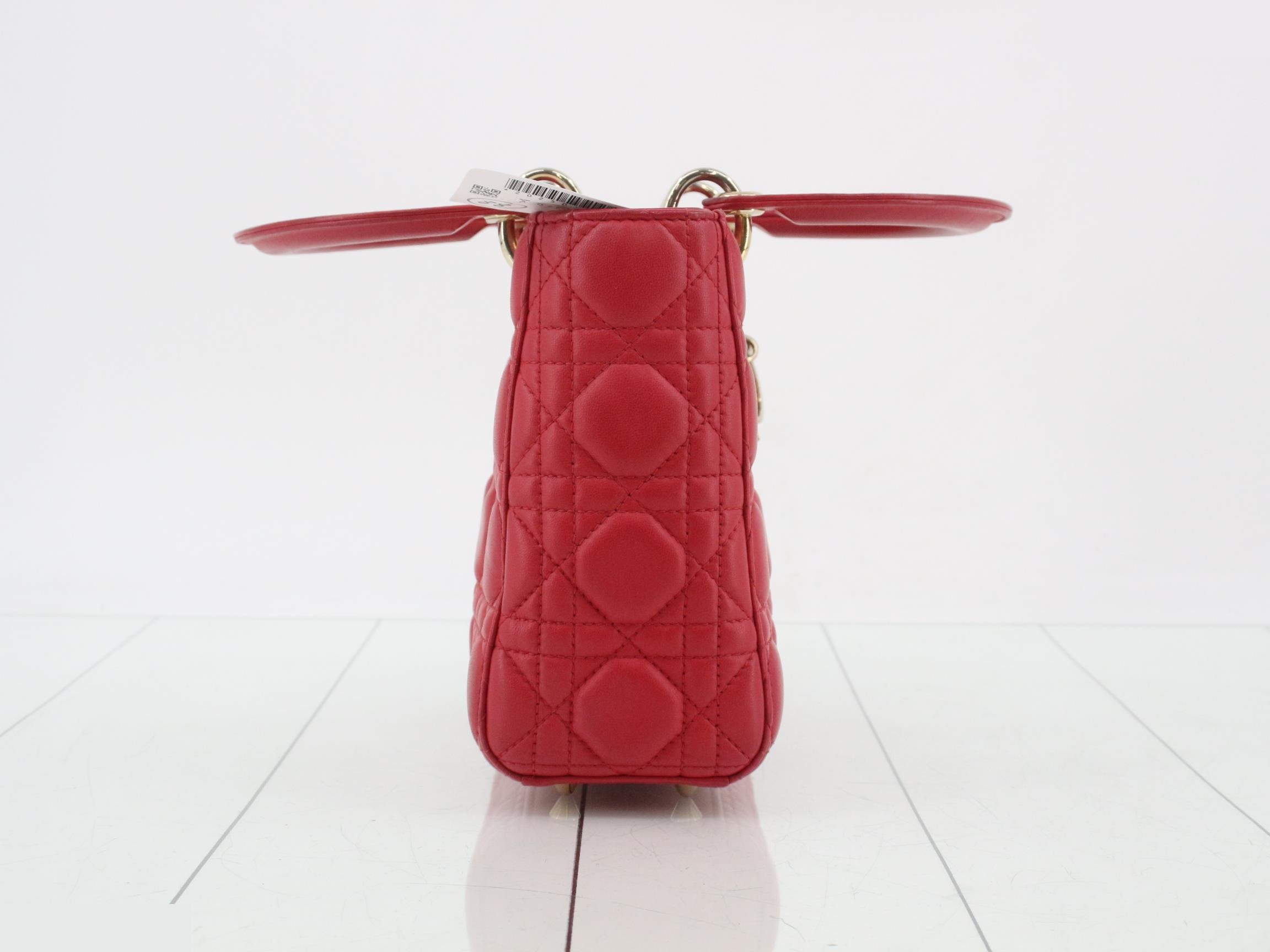 Lady Dior Cannage Lambskin 2-Way Handbag, Red — view 4