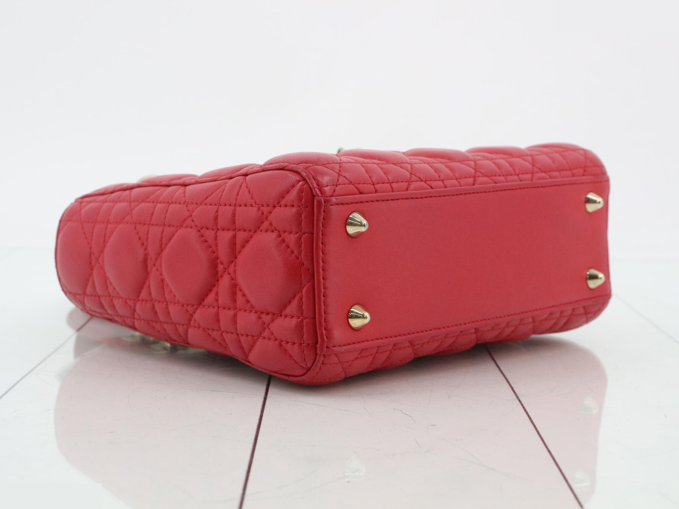 Lady Dior Cannage Lambskin 2-Way Handbag, Red — view 5
