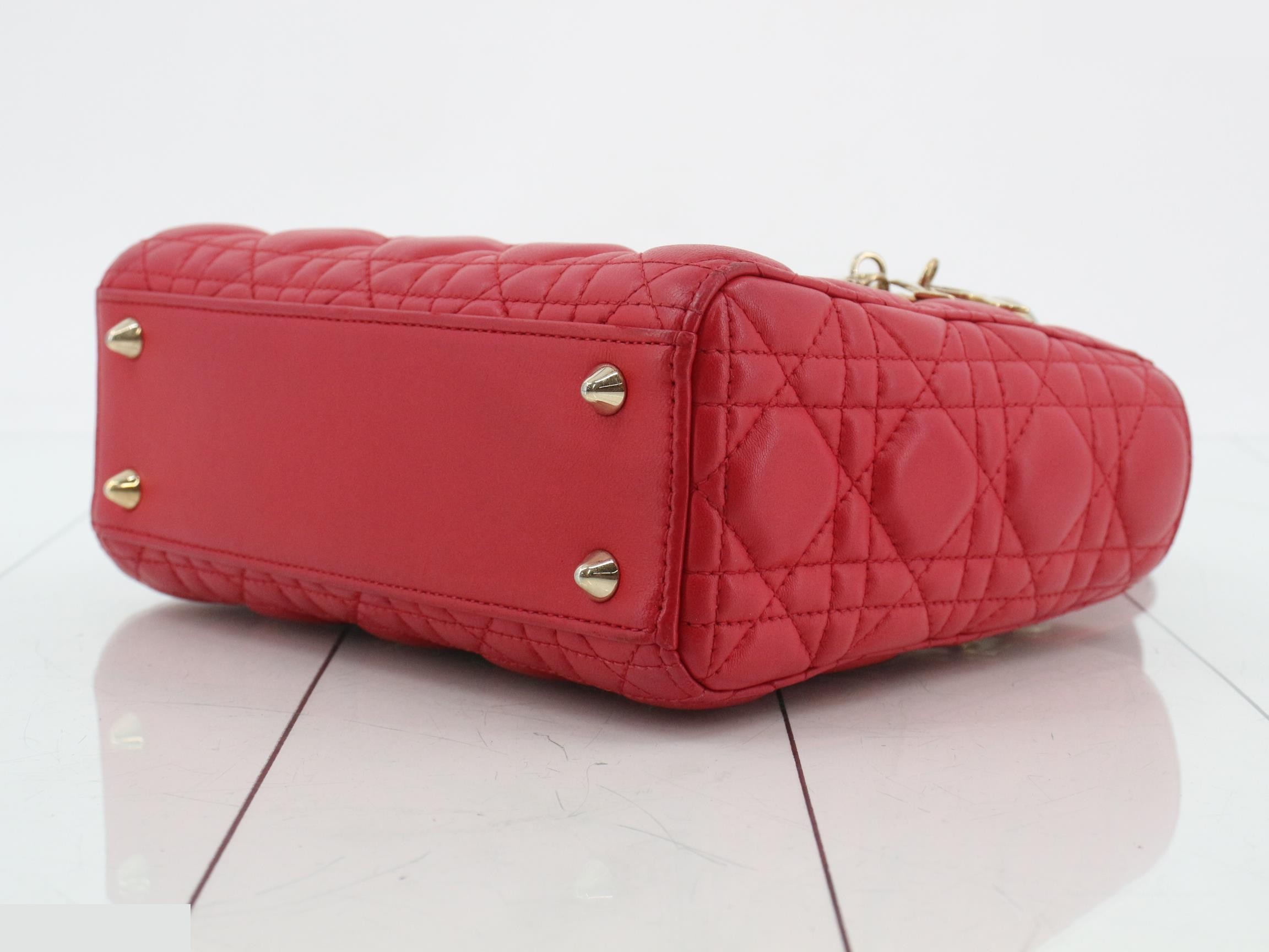 Lady Dior Cannage Lambskin 2-Way Handbag, Red — view 6