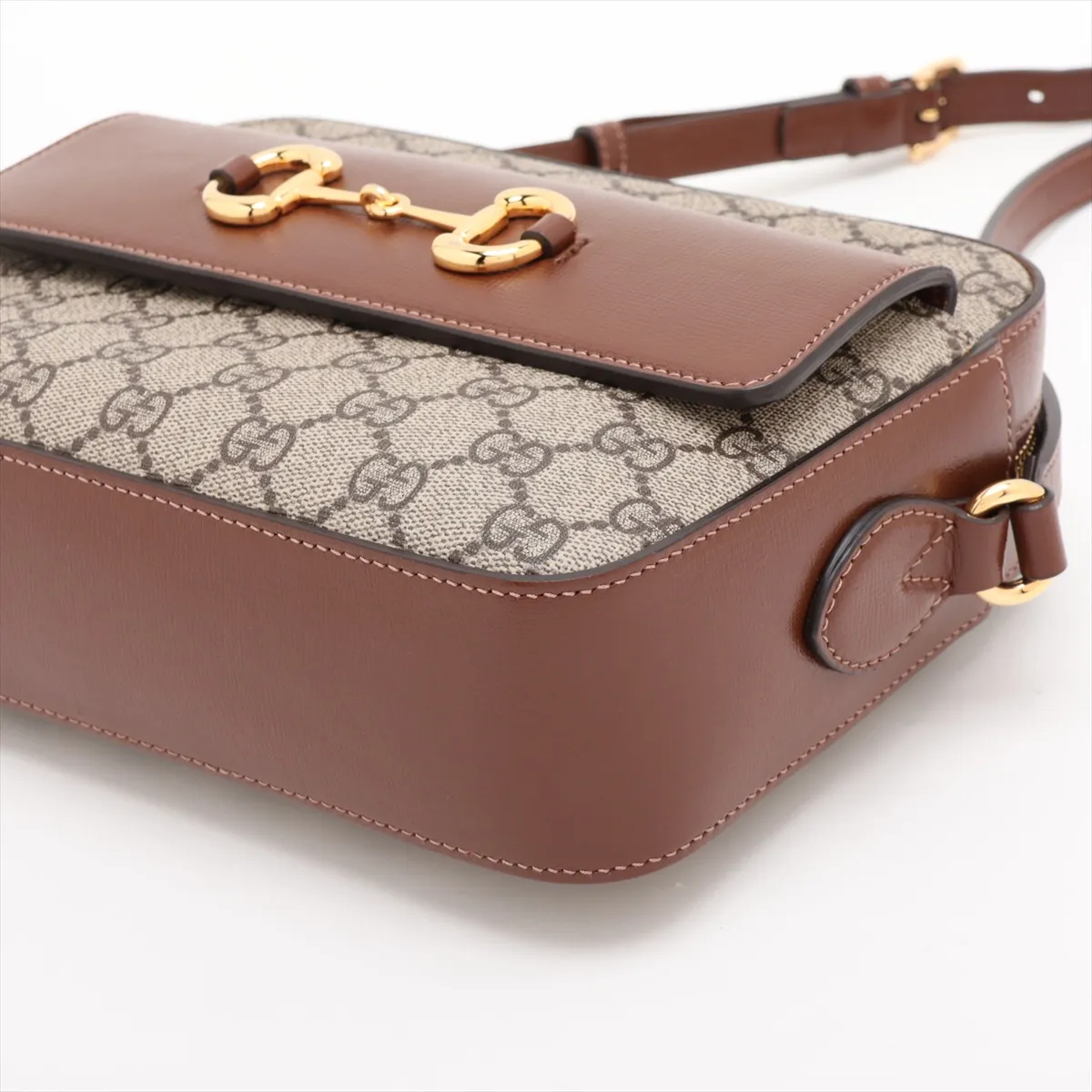 GG Supreme Horsebit PVC x Leather Shoulder Bag, Beige x Brown, 645454 — view 3