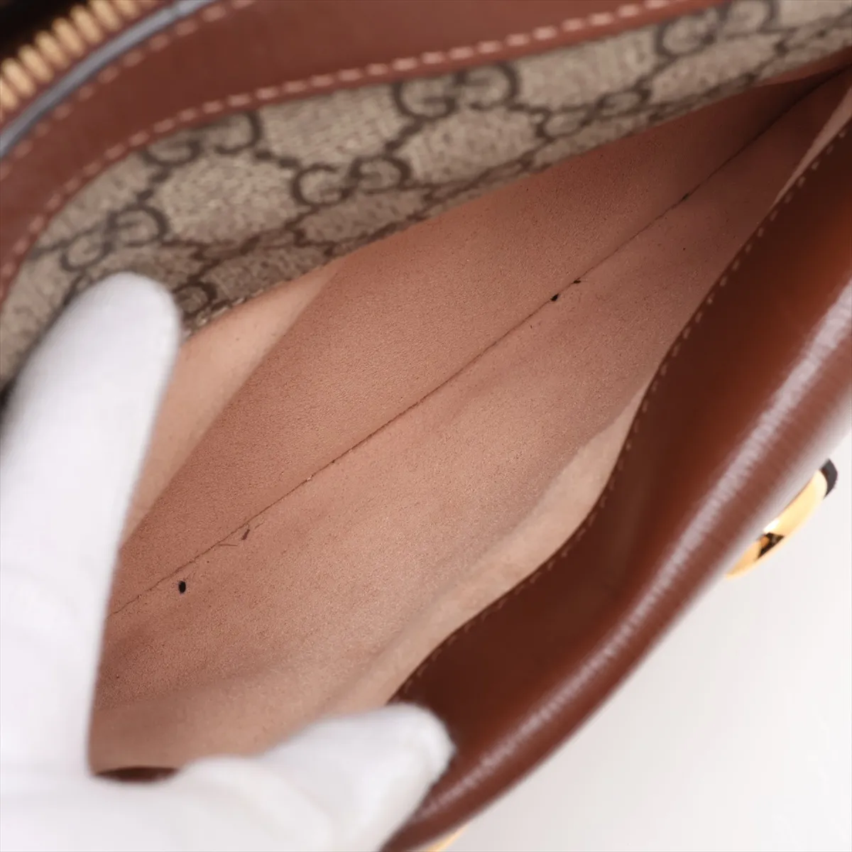 GG Supreme Horsebit PVC x Leather Shoulder Bag, Beige x Brown, 645454 — view 8
