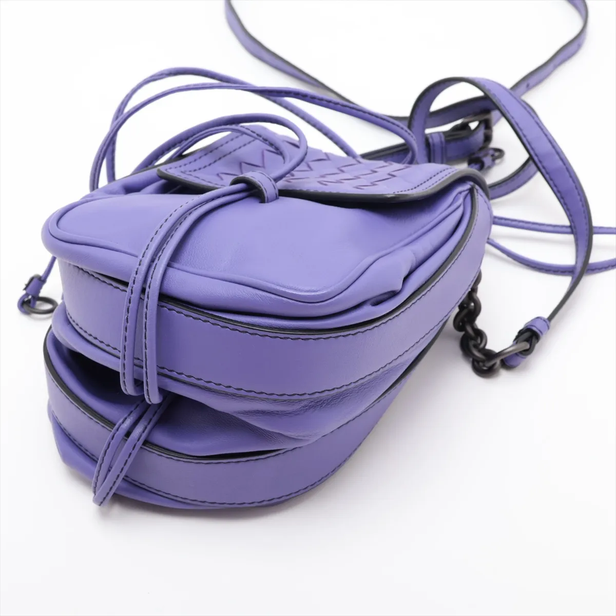 Intrecciato Leather Shoulder Bag, Purple — view 3