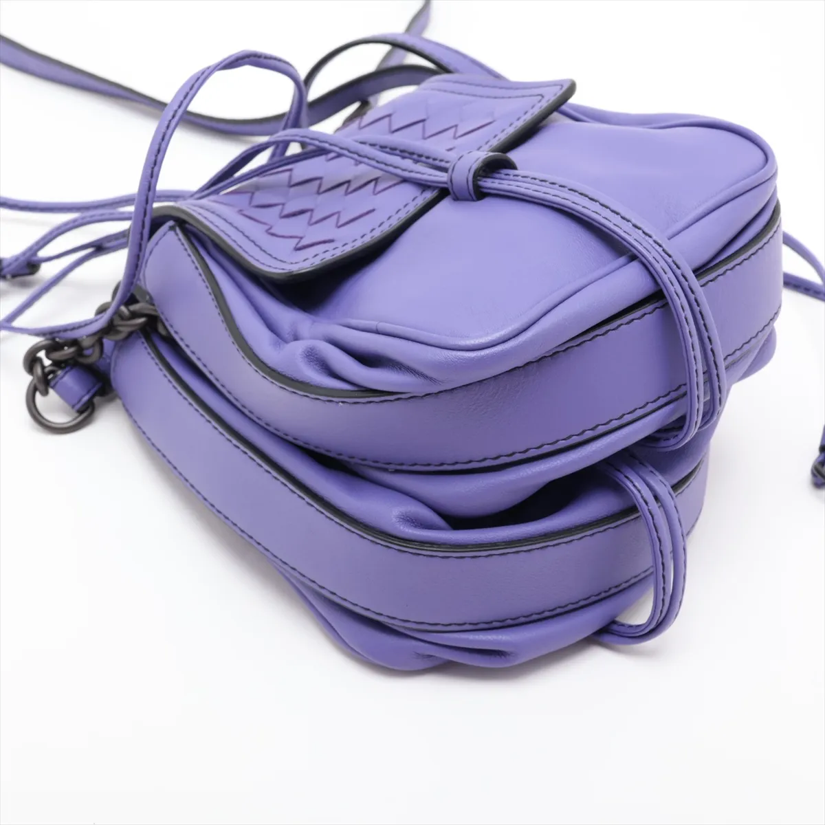Intrecciato Leather Shoulder Bag, Purple — view 4