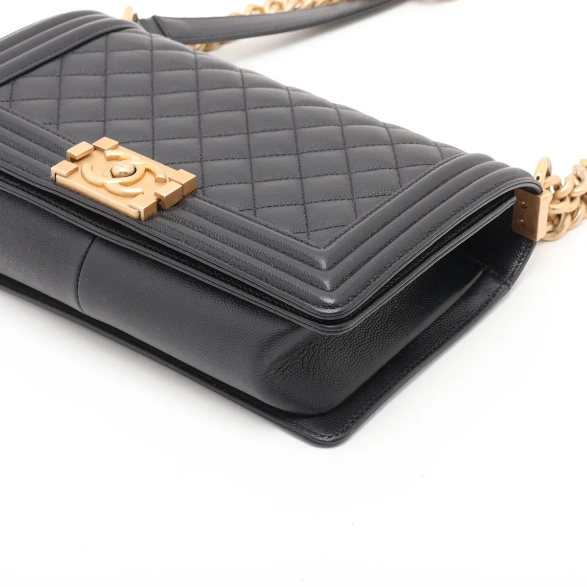 Boy Chanel 25 Caviar Skin Chain Shoulder Bag, Black with Gold Hardware, 28741317, Serial Number 28, A67086 — view 3