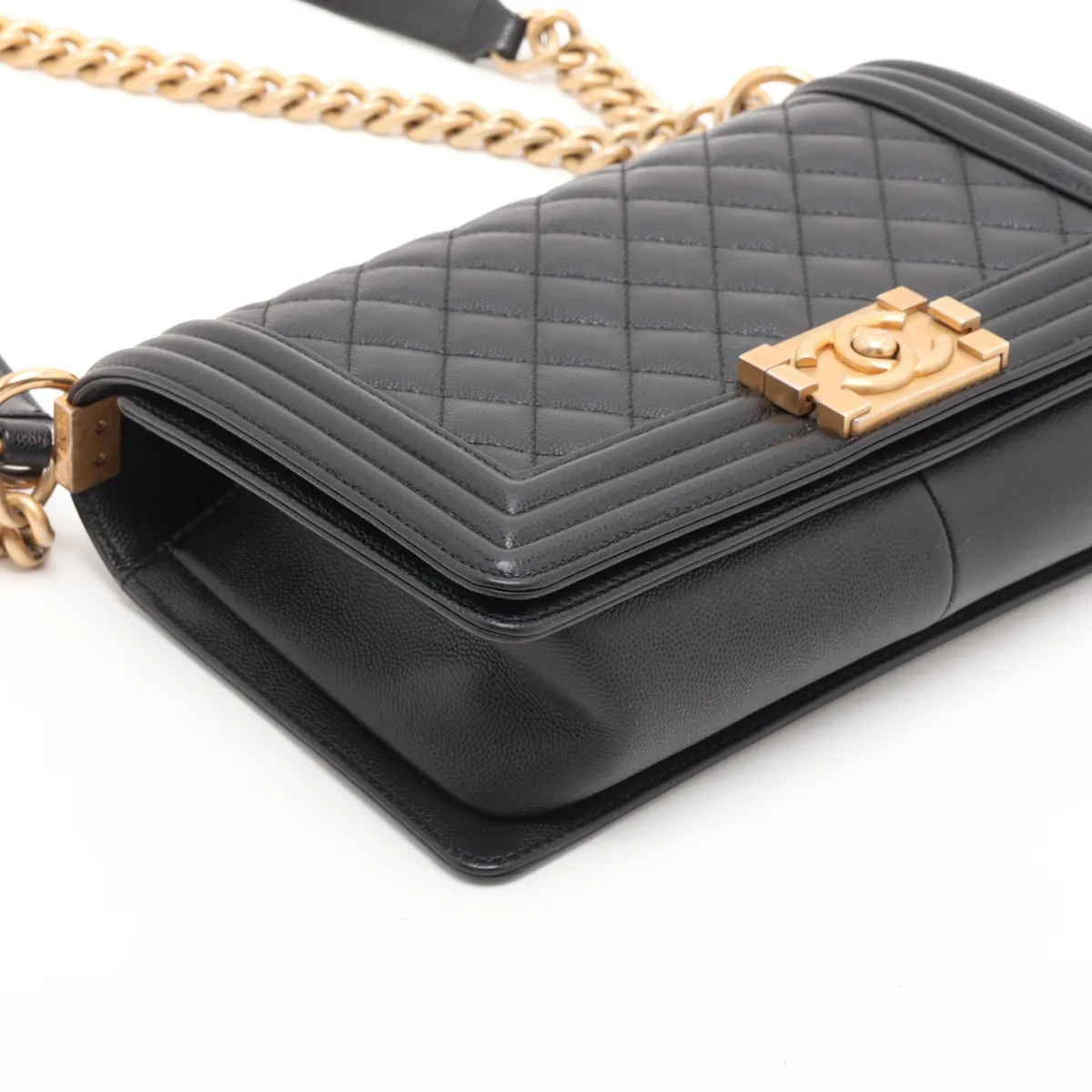 Boy Chanel 25 Caviar Skin Chain Shoulder Bag, Black with Gold Hardware, 28741317, Serial Number 28, A67086 — view 4