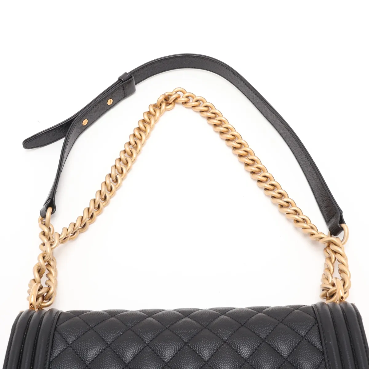Boy Chanel 25 Caviar Skin Chain Shoulder Bag, Black with Gold Hardware, 28741317, Serial Number 28, A67086 — view 6