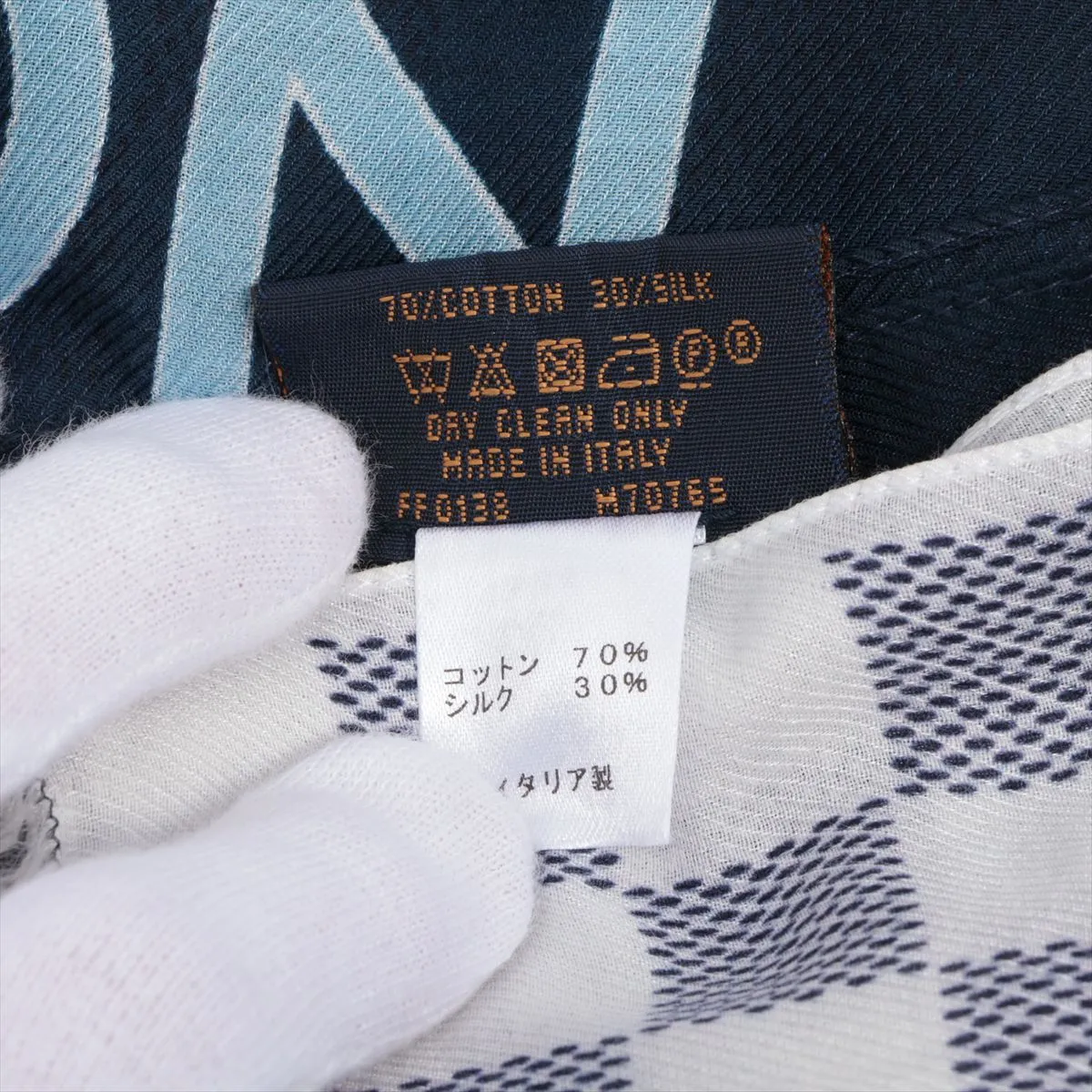 Etol Damier Gradient FF0138 Stole, Cotton x Silk, Blue. Shows signs of wear, — view 4