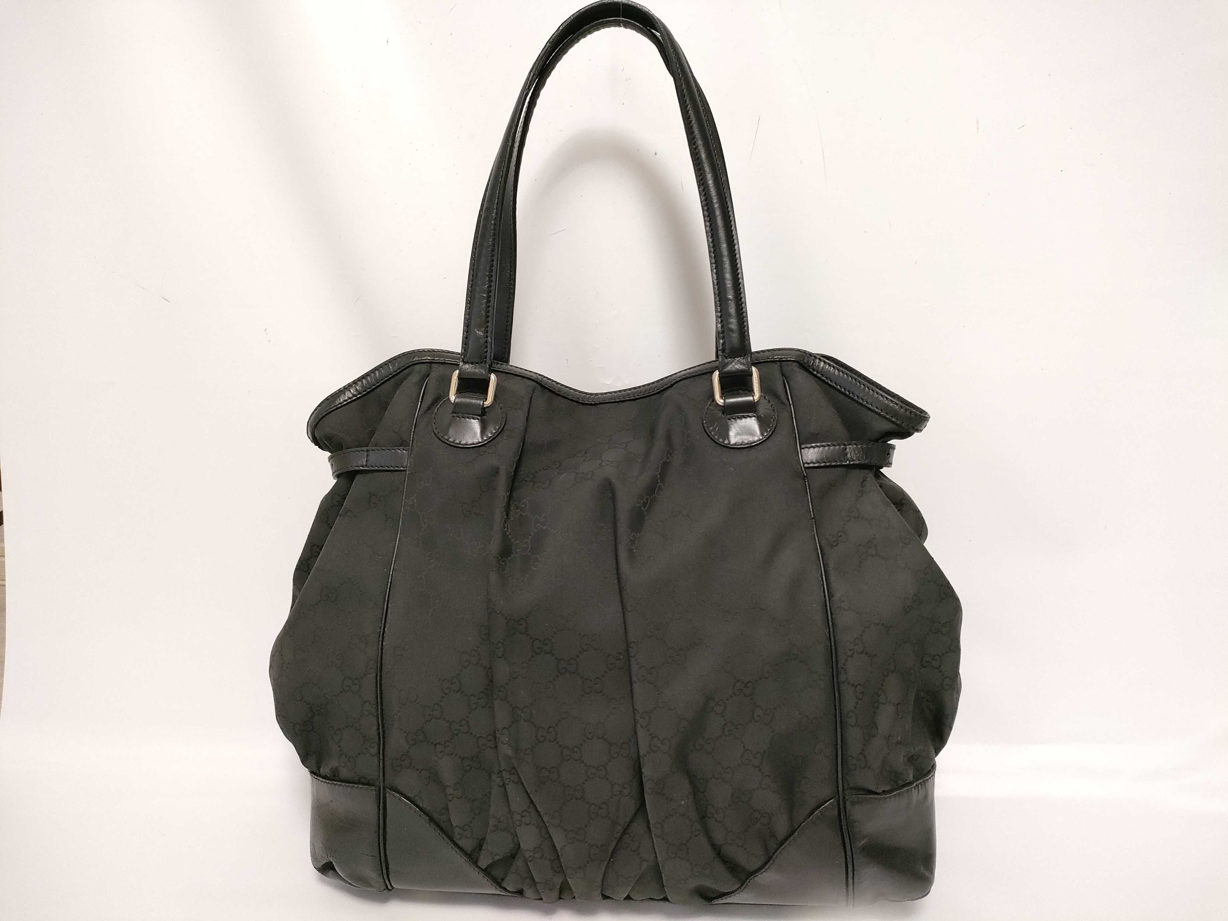 GG Canvas Leather Tote Bag, Black, Serial Tote Bag