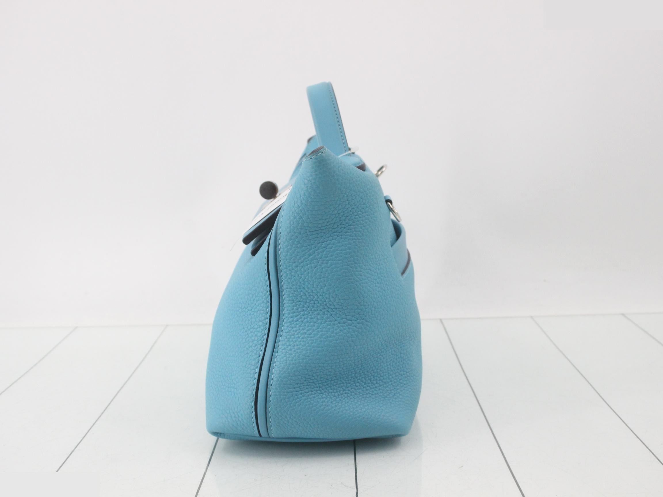 Vanquatrième 24/24 Leather 2-Way Bag, D-stamp, Light Blue — view 3