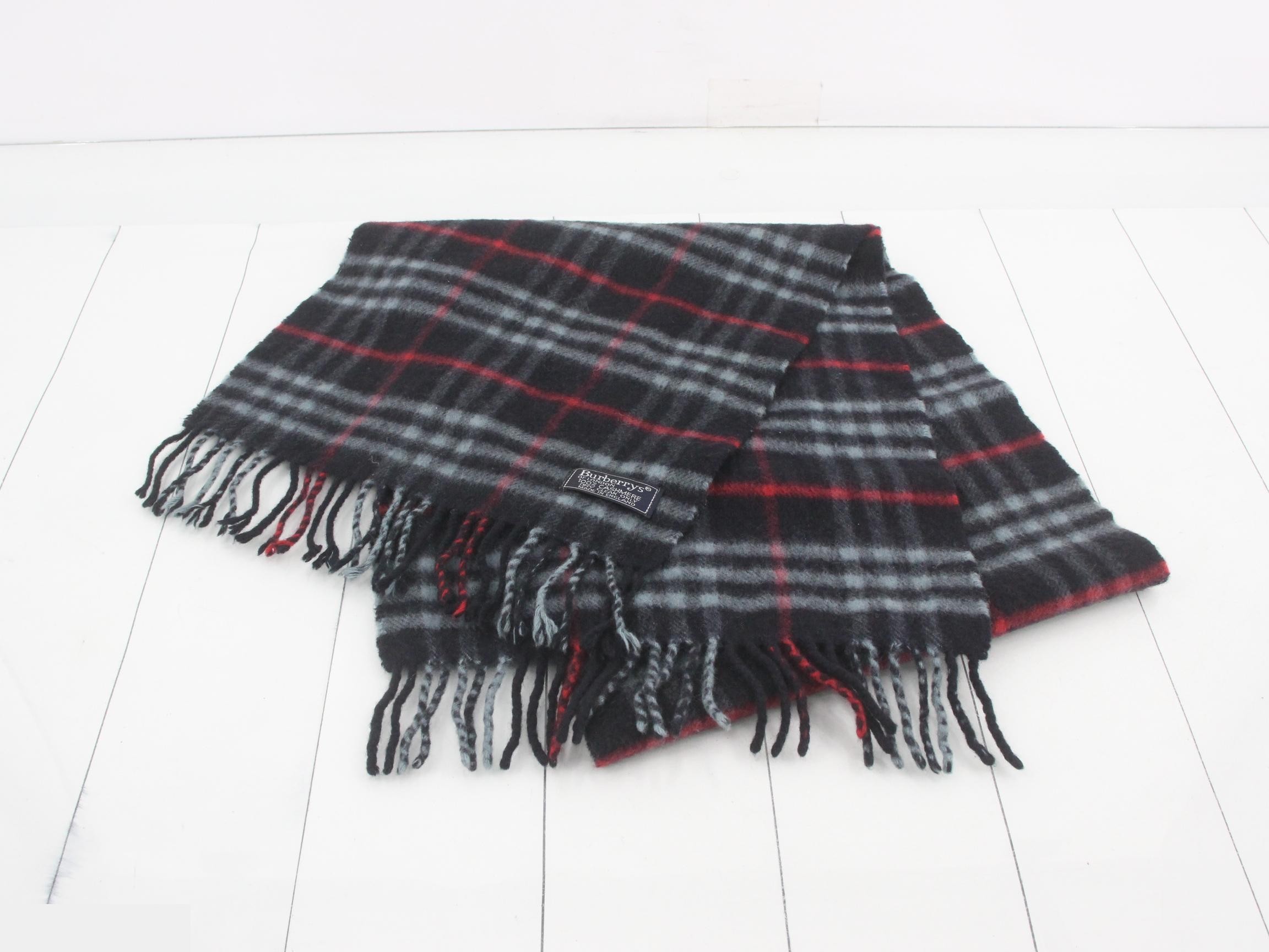 Tag attached, 100% cashmere check scarf — view 2