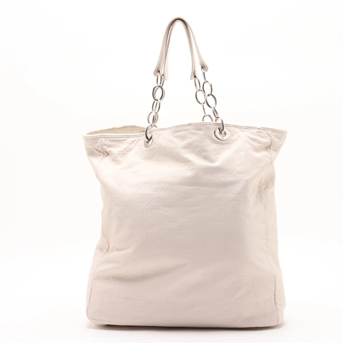 Cannage Leather Chain Tote Bag, White — view 2
