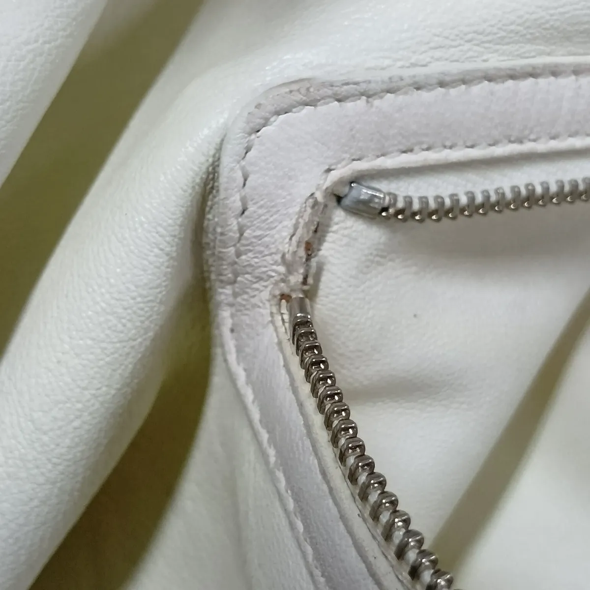 Cannage Leather Chain Tote Bag, White — view 11