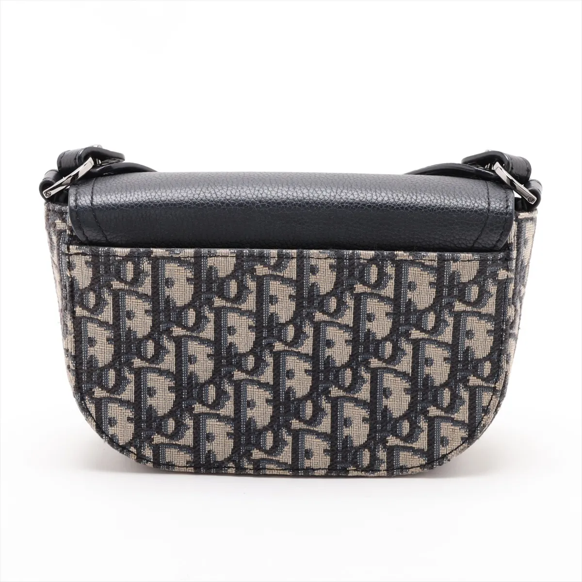 Oblique Saddle Canvas x Leather Shoulder Bag, Navy — view 2
