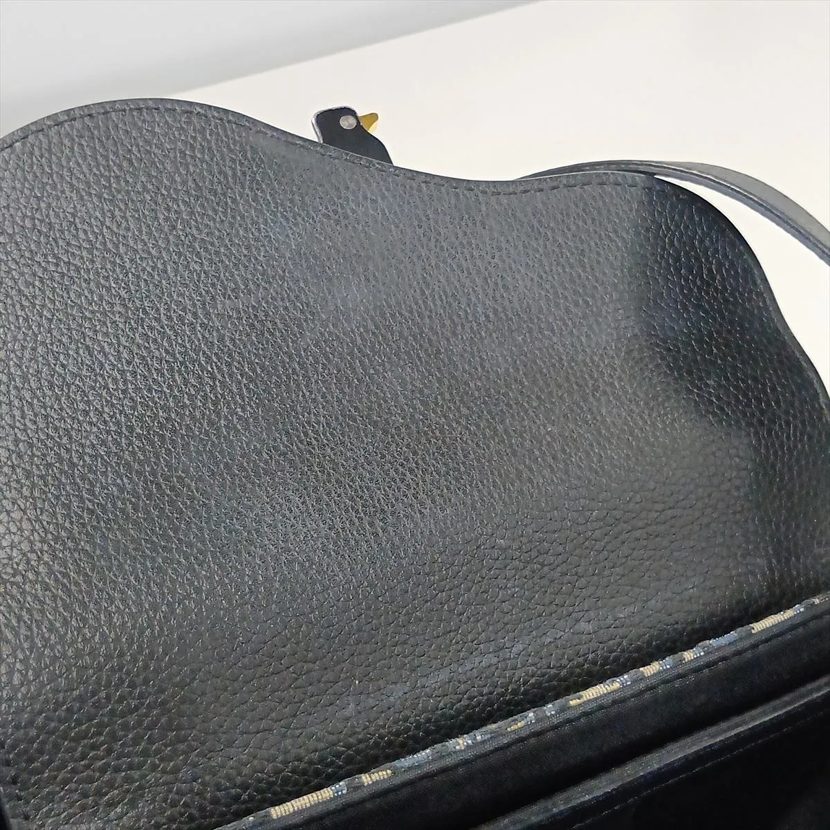 Oblique Saddle Canvas x Leather Shoulder Bag, Navy — view 12