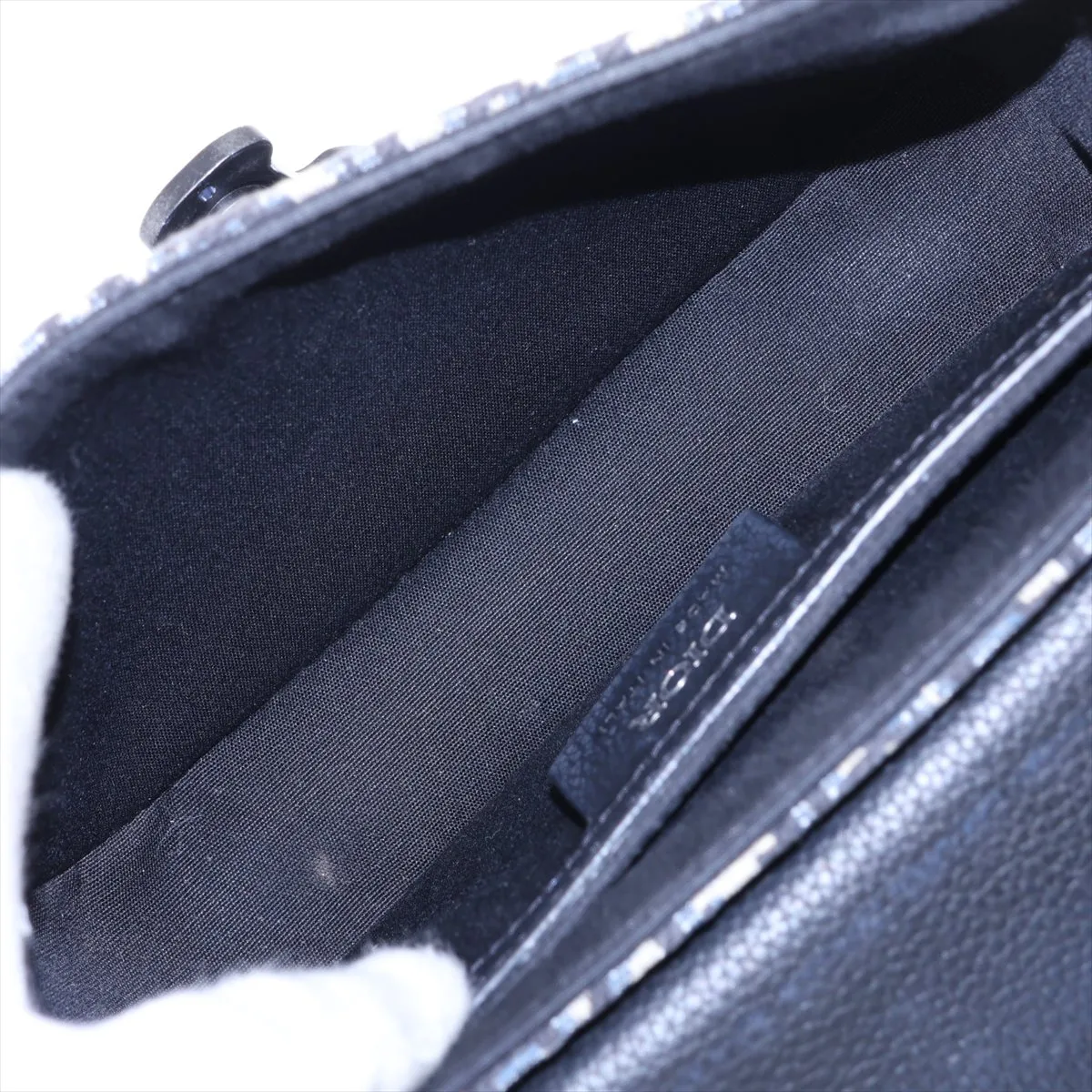 Oblique Saddle Canvas x Leather Shoulder Bag, Navy — view 6