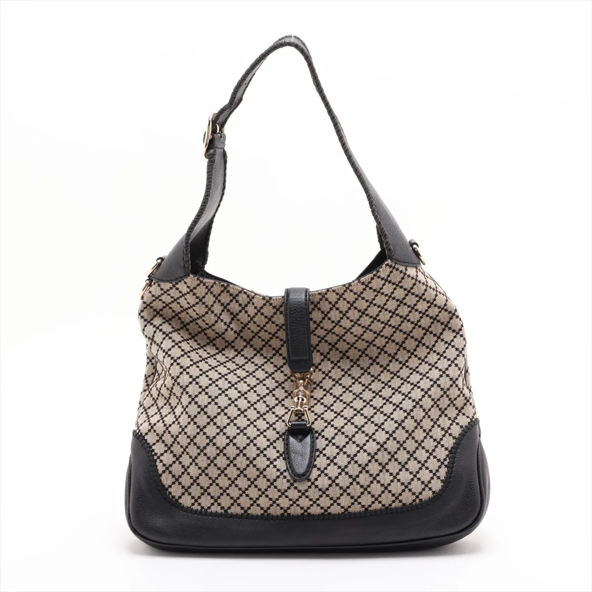 New Jackie 246907 Canvas x Leather 2-Way Shoulder Bag Beige x Black