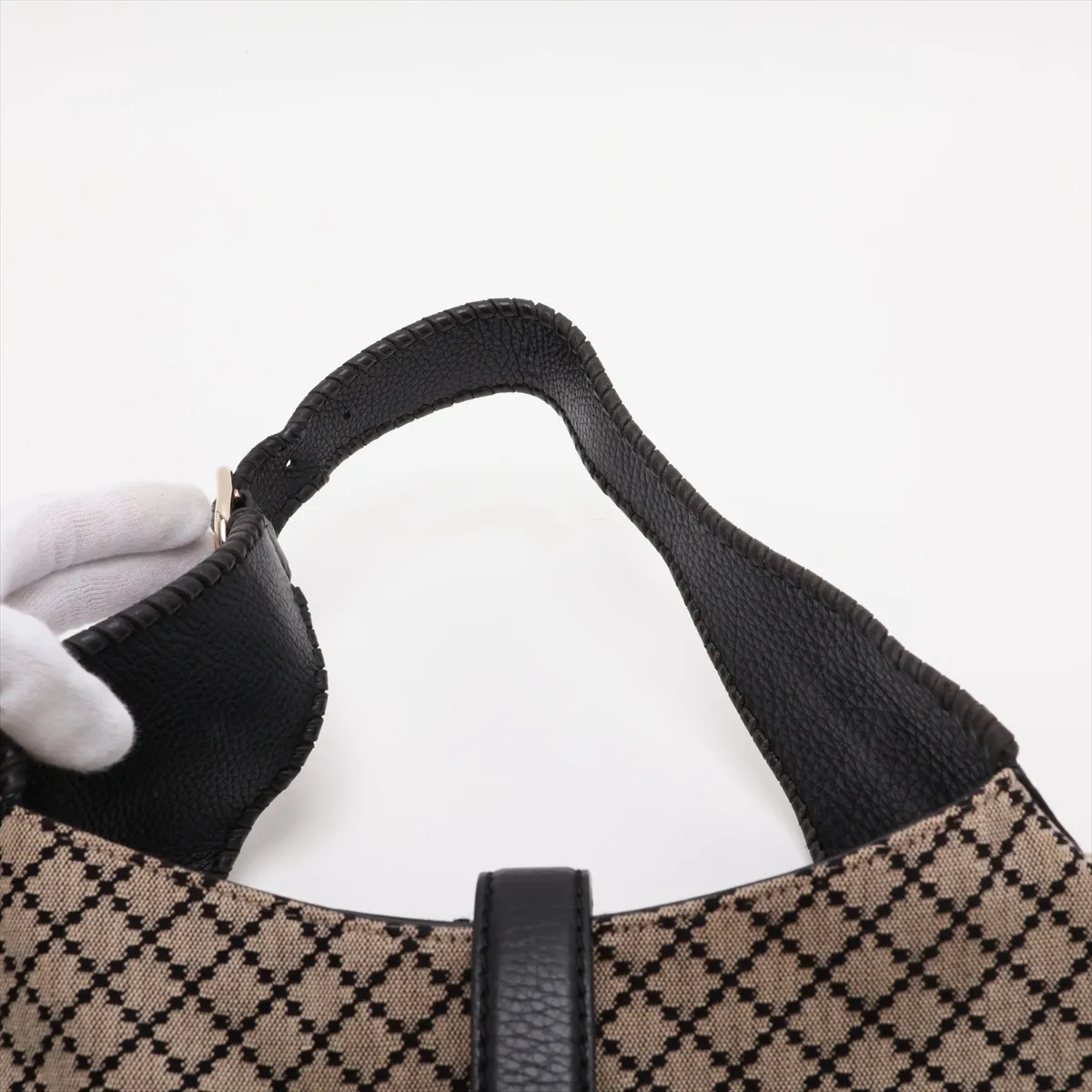 New Jackie 246907 Canvas x Leather 2-Way Shoulder Bag Beige x Black — view 6
