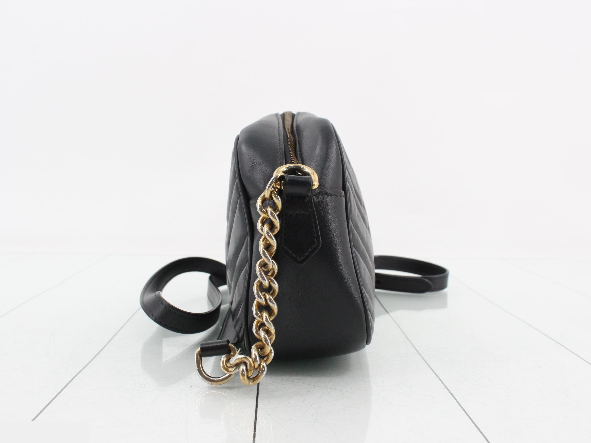 Marmont Leather Black Chain Shoulder Bag — view 3