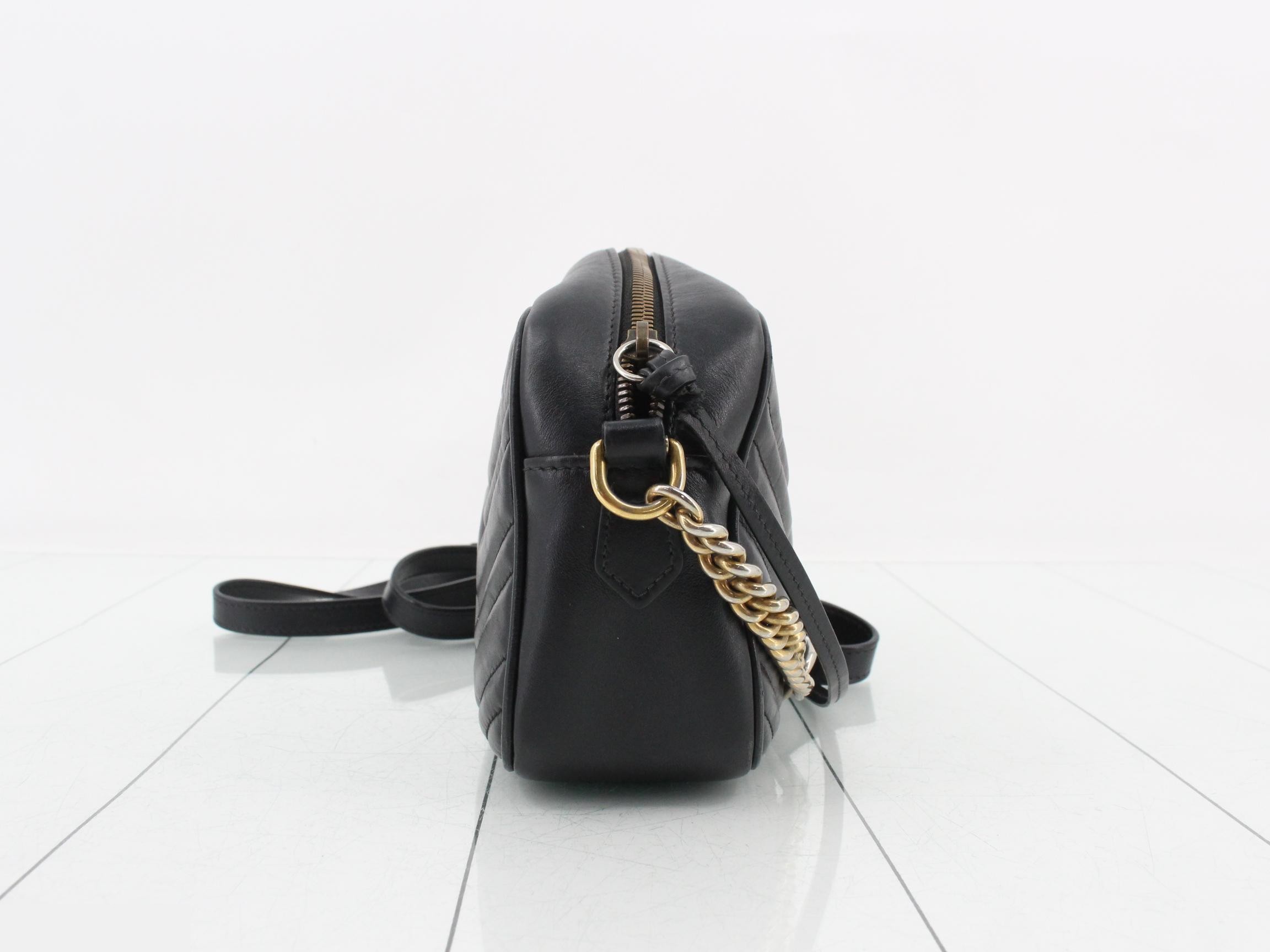 Marmont Leather Black Chain Shoulder Bag — view 4