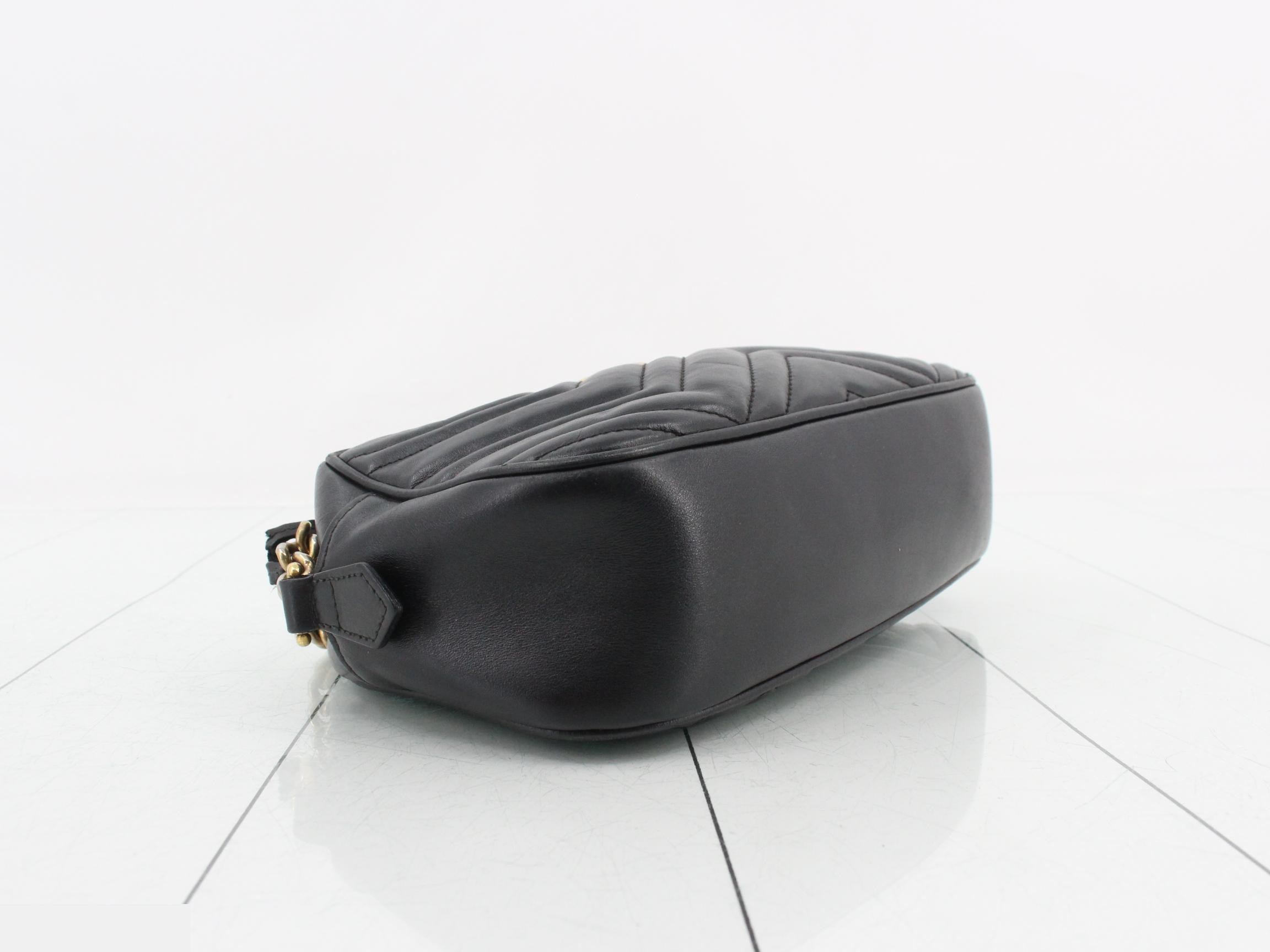 Marmont Leather Black Chain Shoulder Bag — view 5