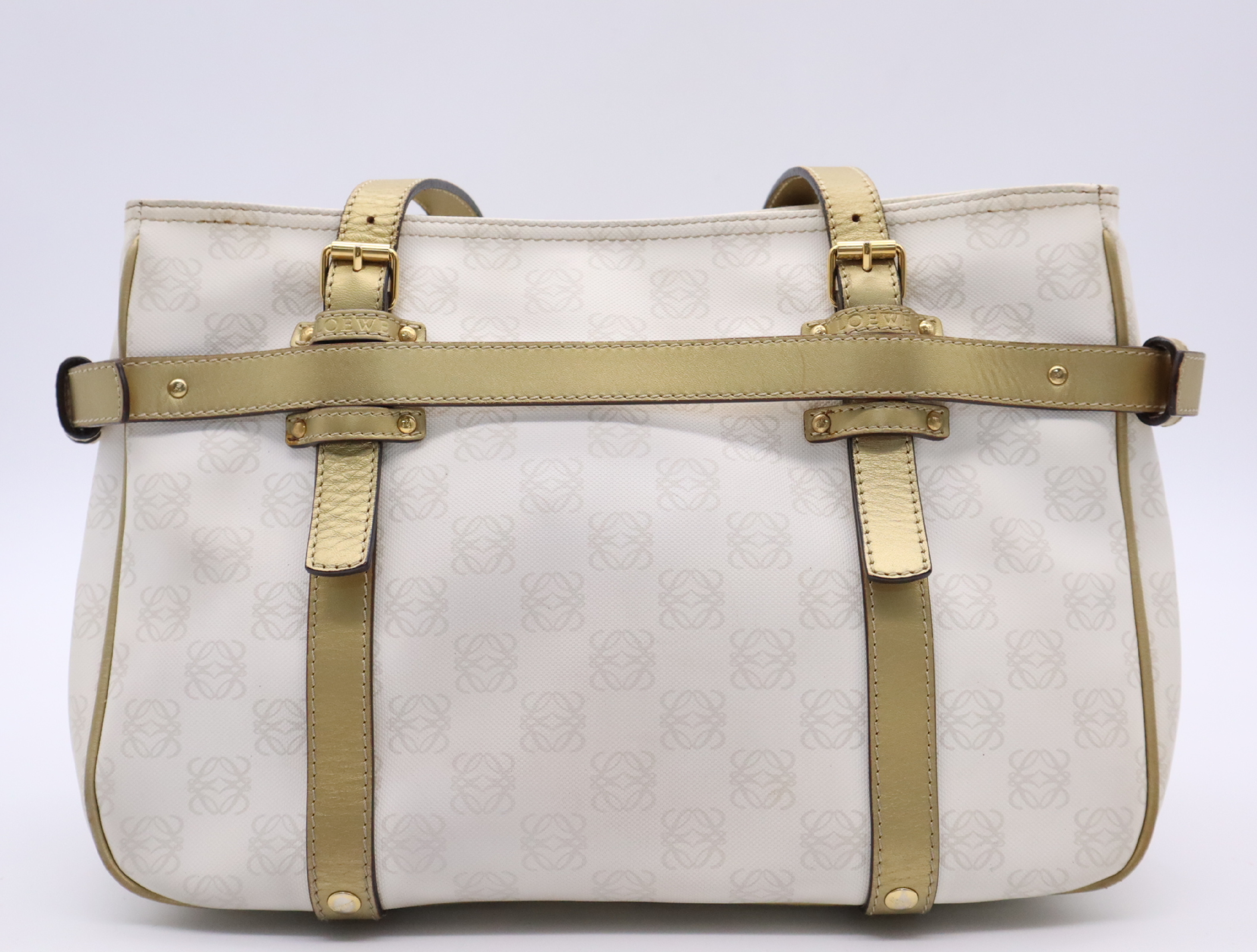 PVC x Leather Handbag, White, Gold Hardware, Tote Bag — view 2