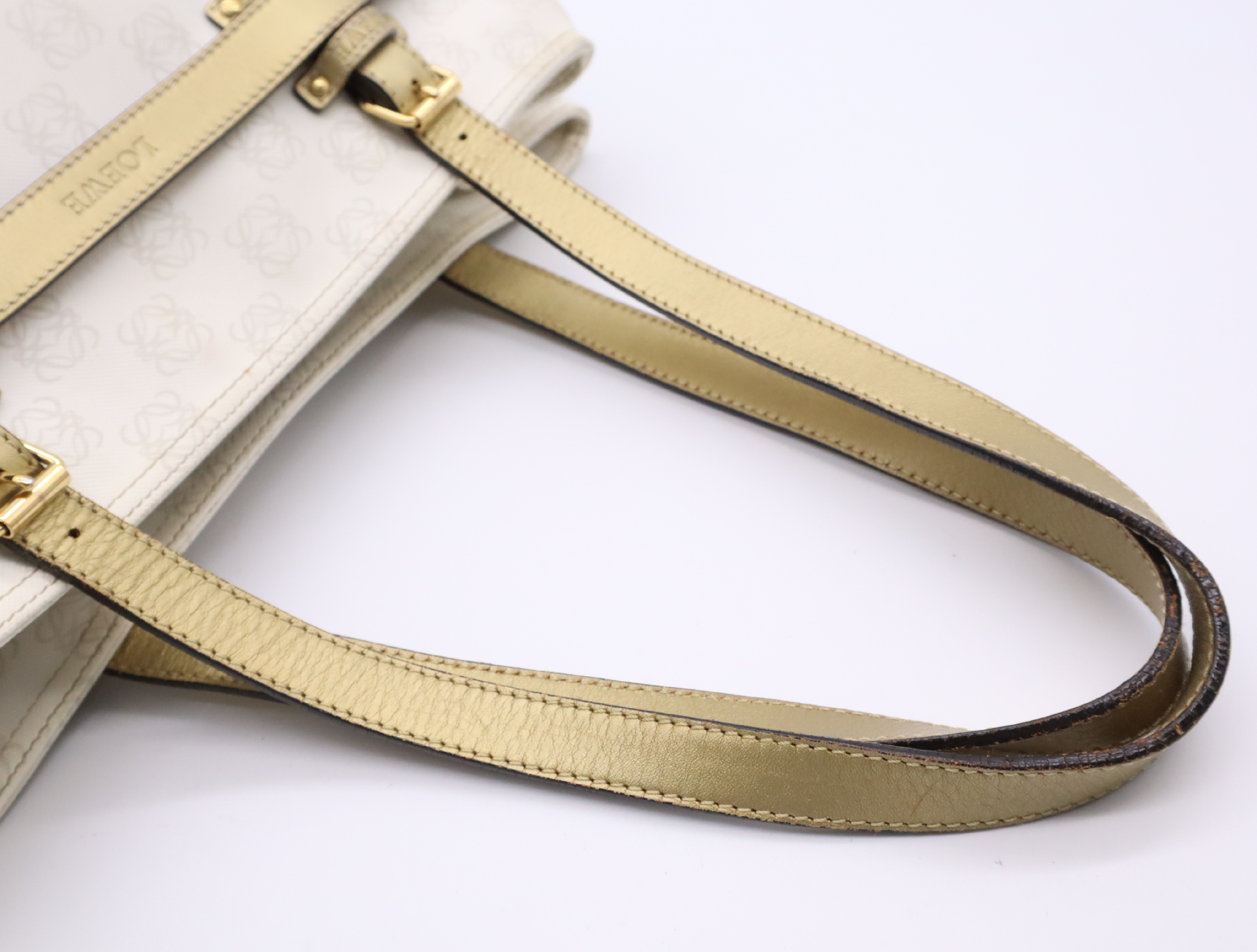 PVC x Leather Handbag, White, Gold Hardware, Tote Bag — view 12