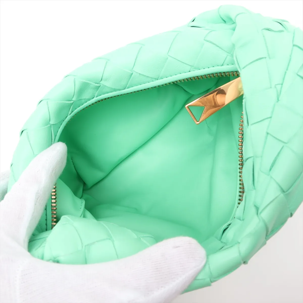 Intrecciato Mini Jodie Leather Handbag, Green — view 7