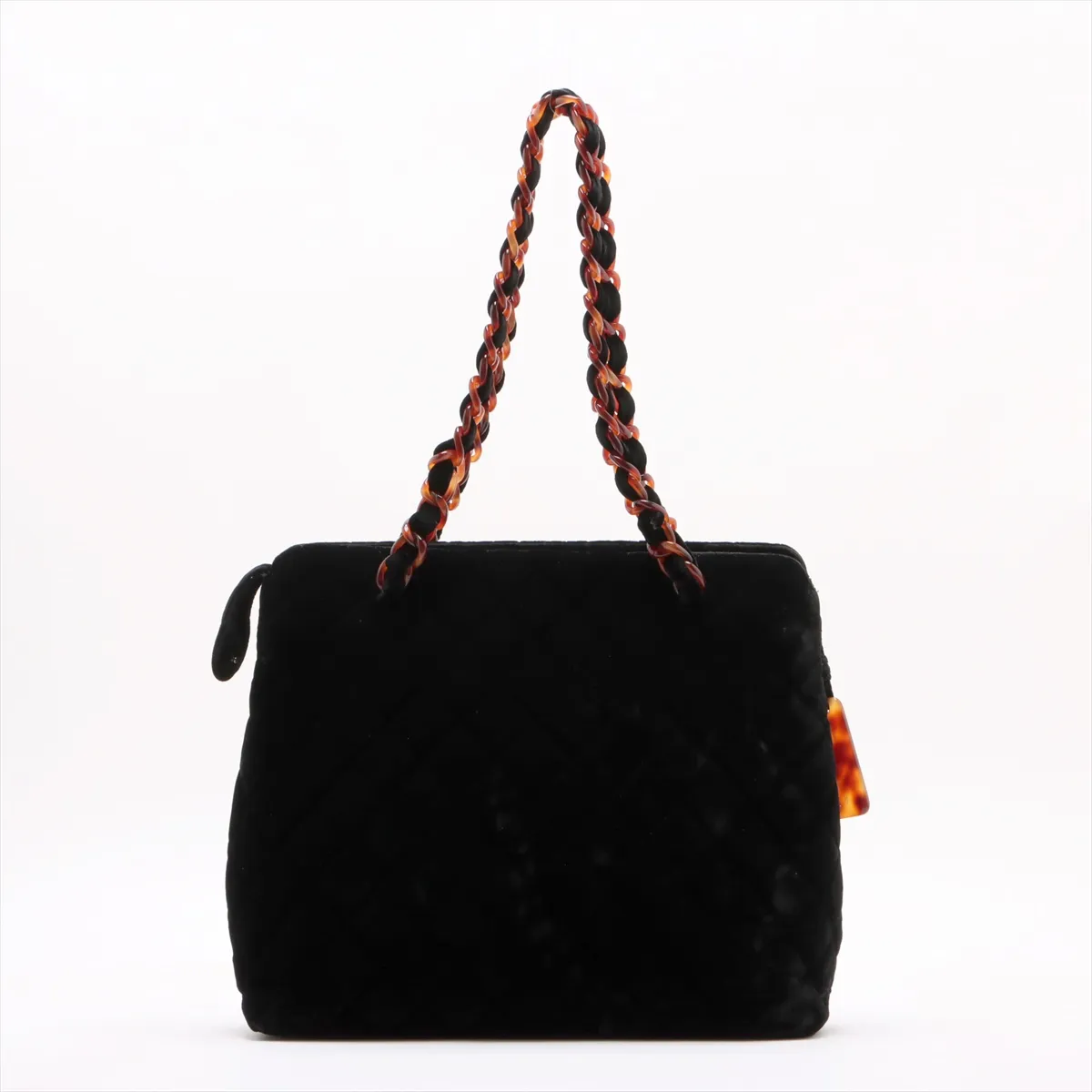 Matelassé Velour Chain Shoulder Bag, Tortoiseshell, Black with Gold Hardware — view 2