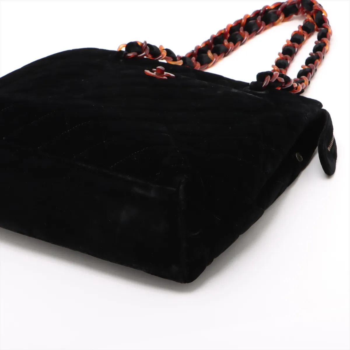 Matelassé Velour Chain Shoulder Bag, Tortoiseshell, Black with Gold Hardware — view 3