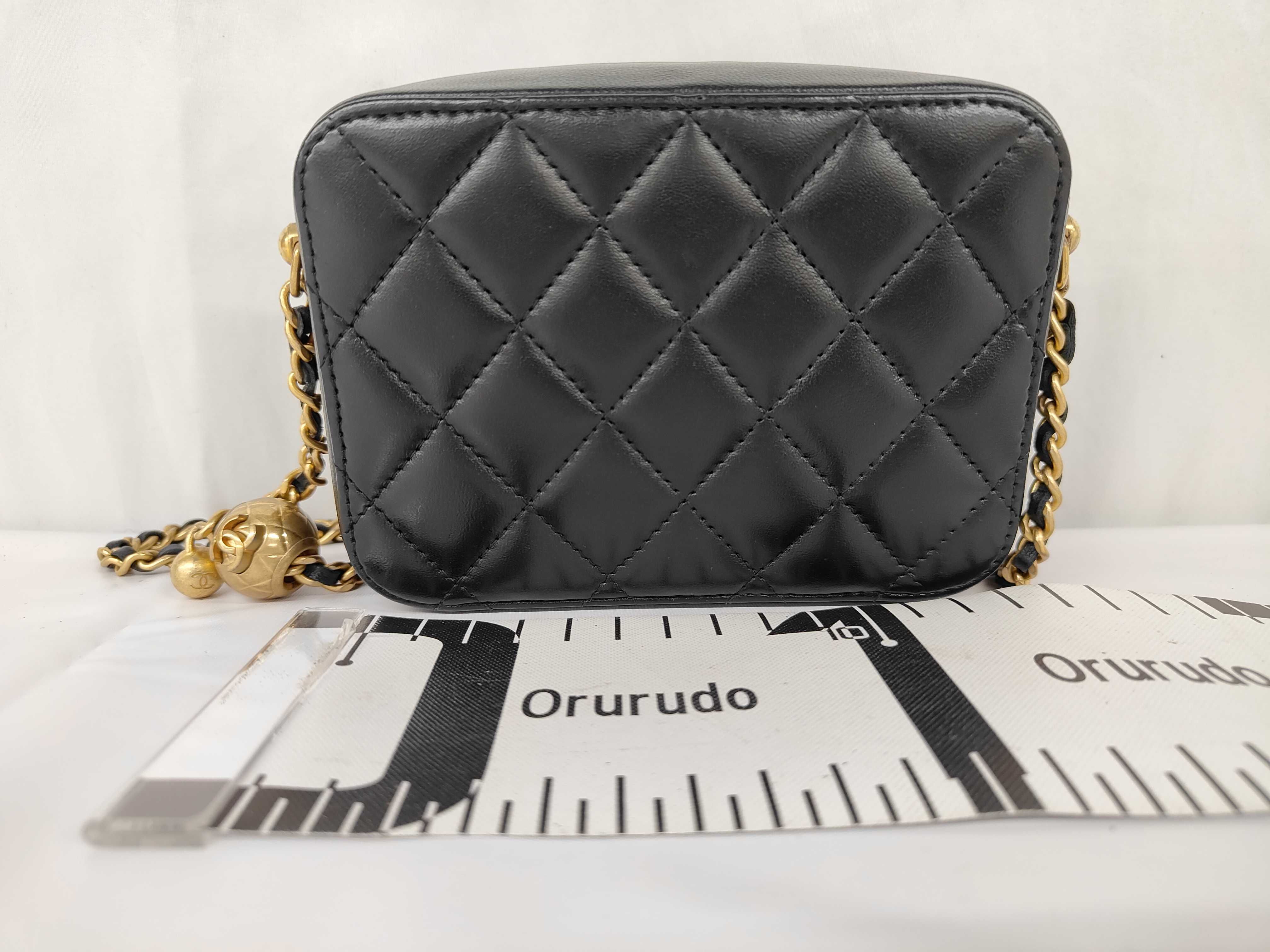 Matelassé Mini Vanity Case, Black Lambskin, Chain Shoulder Strap, Gold Hardware, Shoulder Bag — view 2