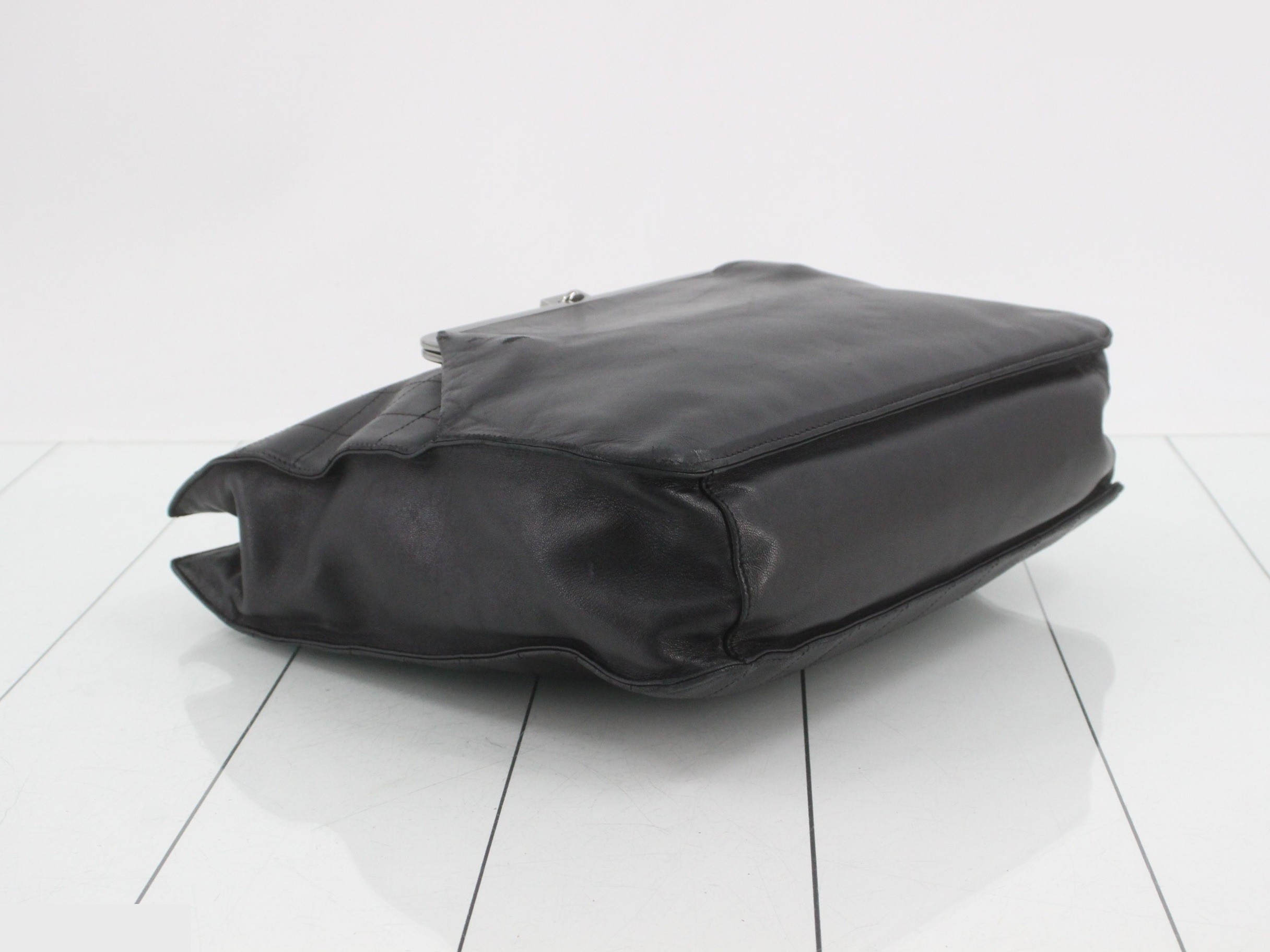 Chocolate bar chain shopper tote bag, lambskin, black, silver hardware, serial number 10s, W30 — view 5