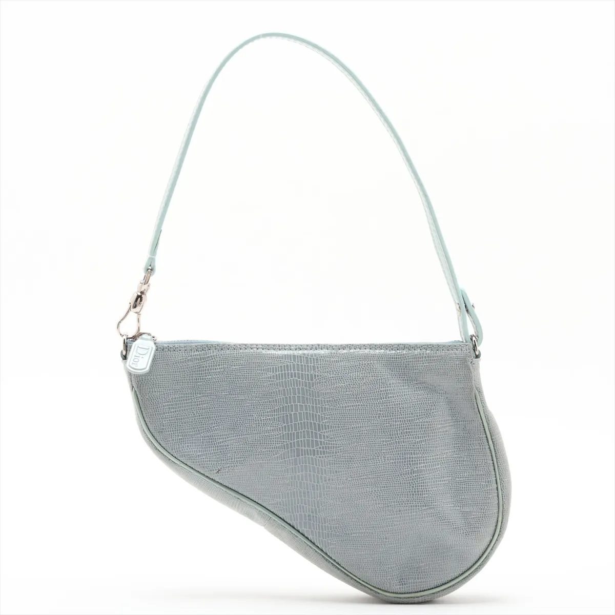 Saddle Lizard Embossed Handbag, Blue — view 2
