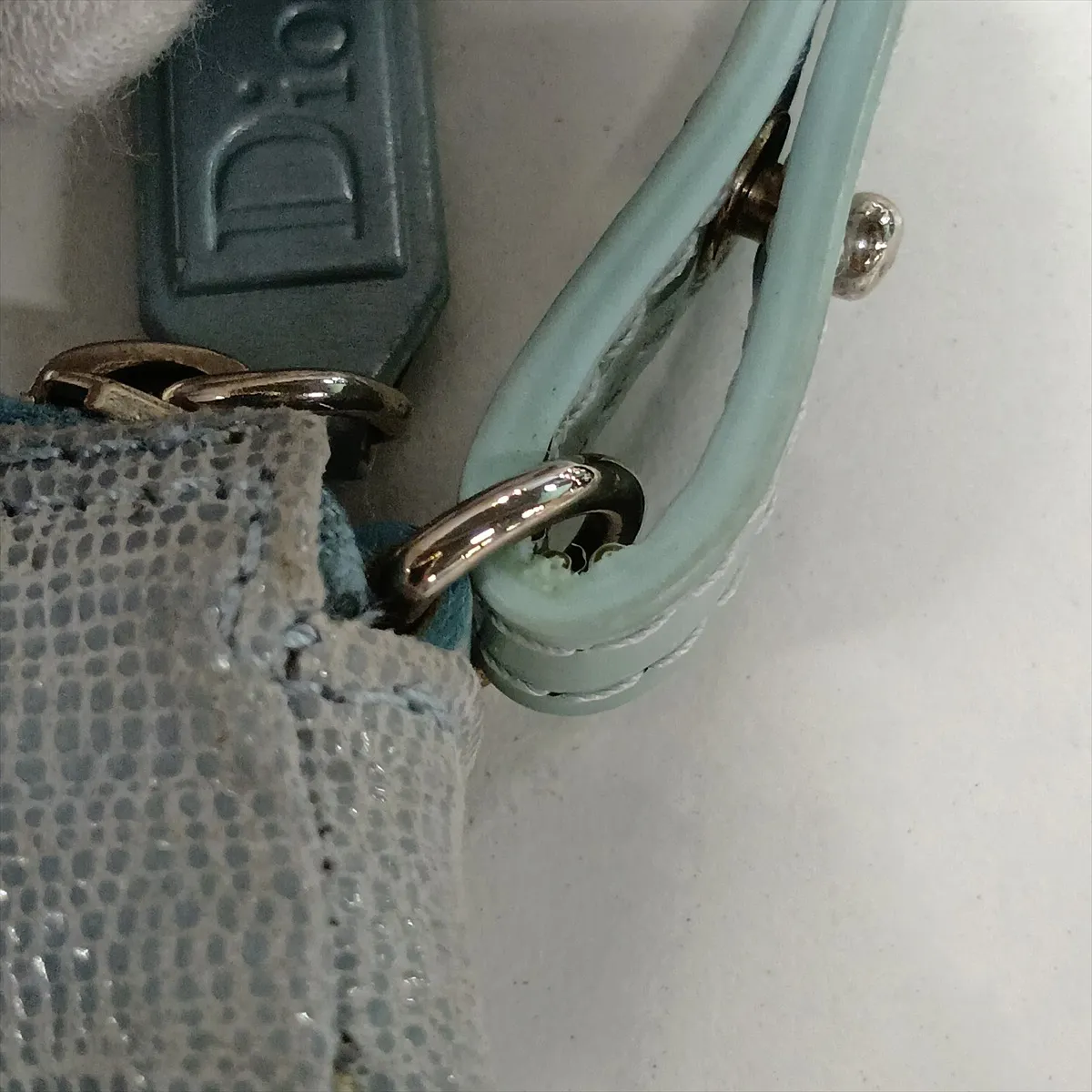 Saddle Lizard Embossed Handbag, Blue — view 13