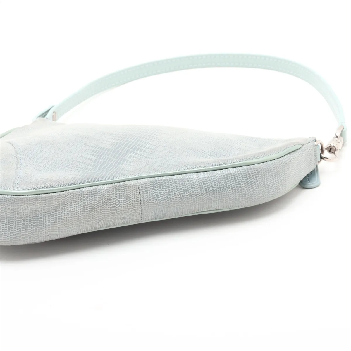 Saddle Lizard Embossed Handbag, Blue — view 3